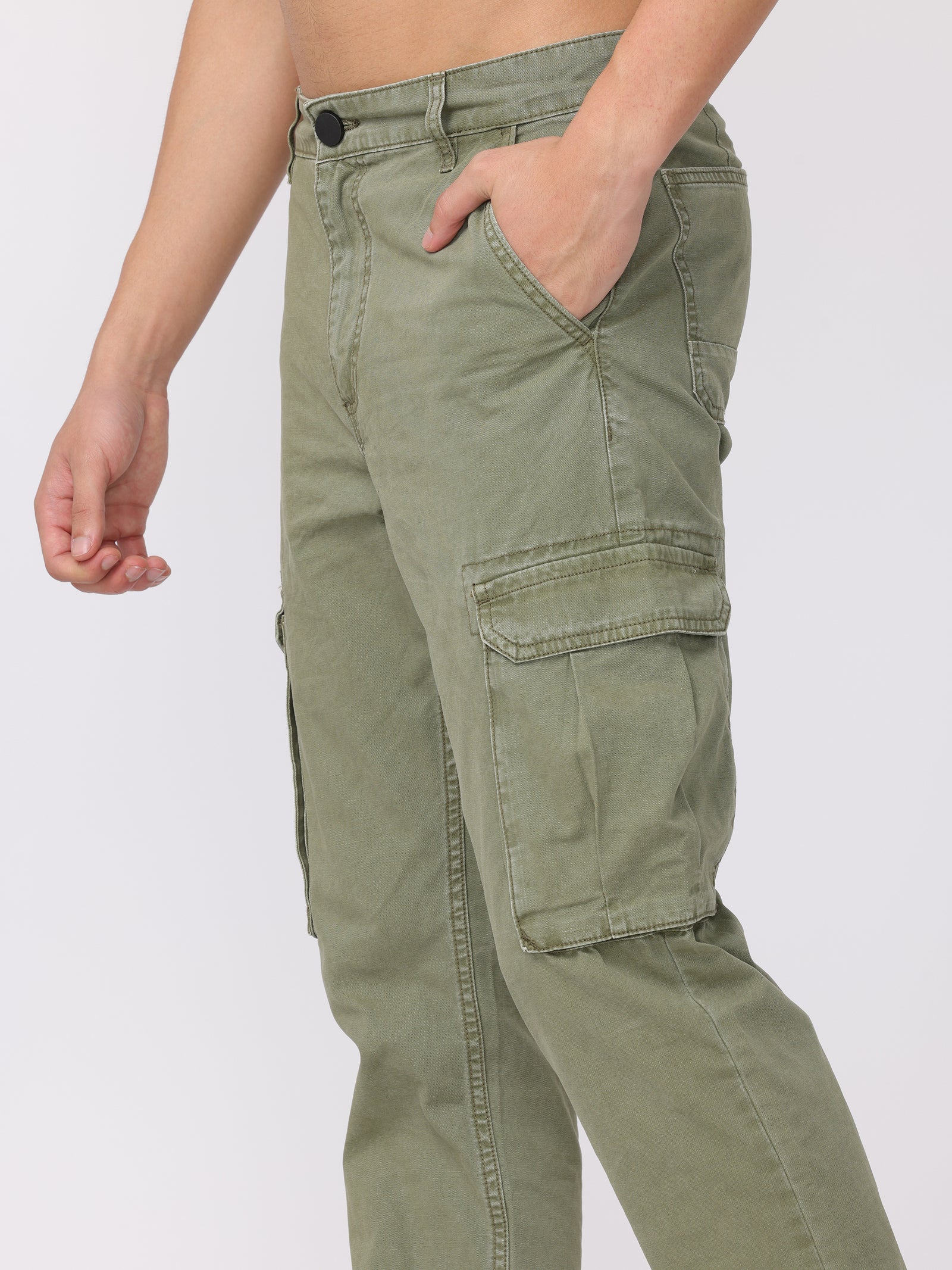 Men Olive Regular Fit Cargo Pants