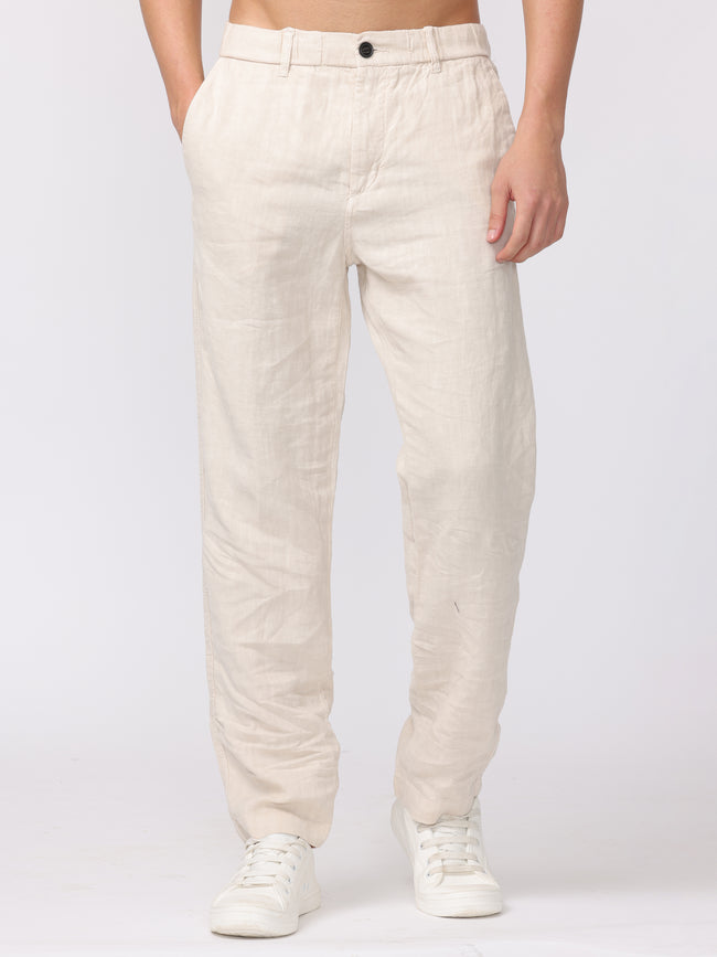 Men Cream Comfort Fit Linen Pants
