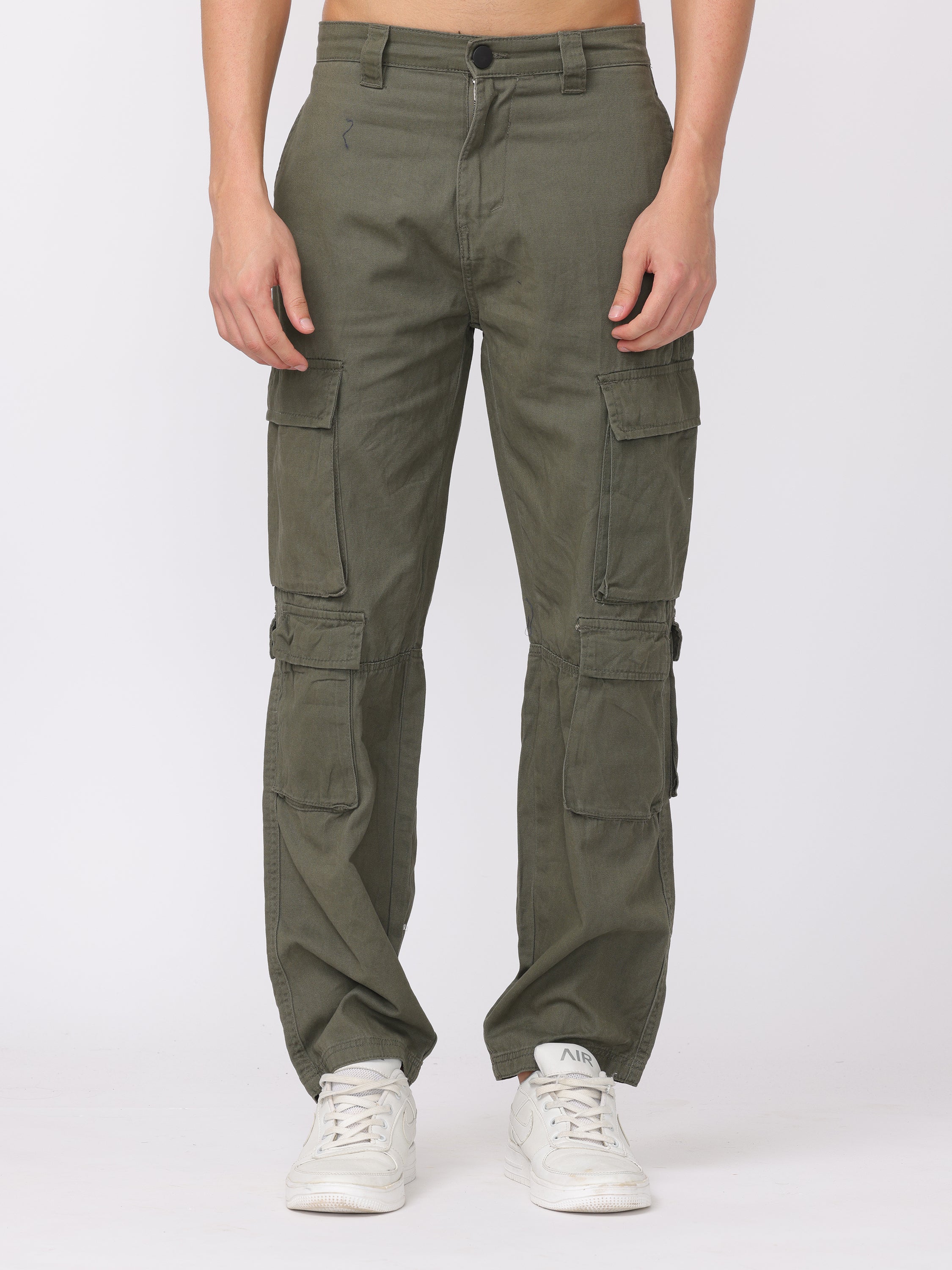 Men Olive Regular Fit Cargo Pants