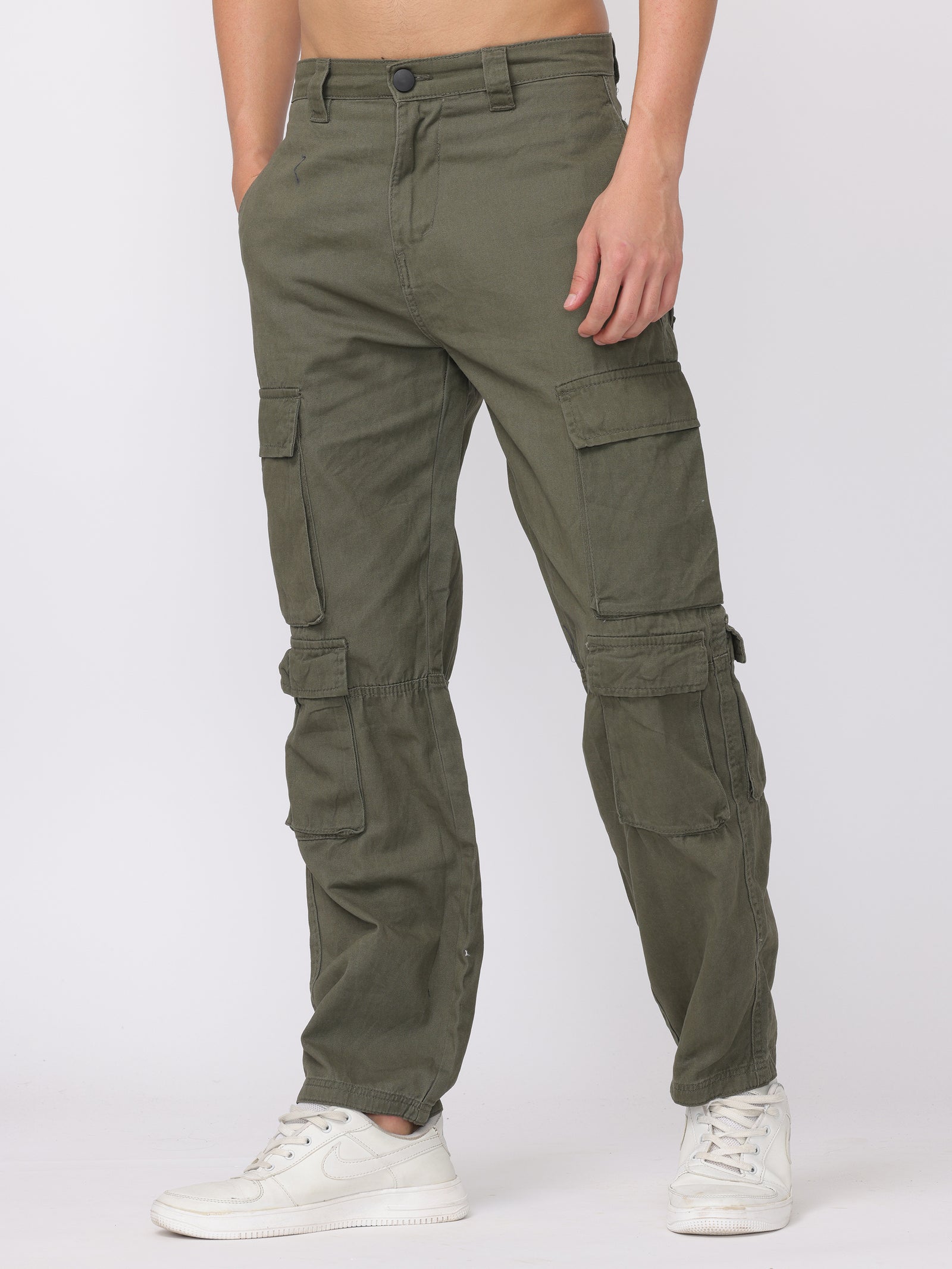 Men Olive Regular Fit Cargo Pants