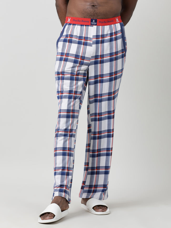 Men Oversized White Cotton Checkered Knit Lounge Pants