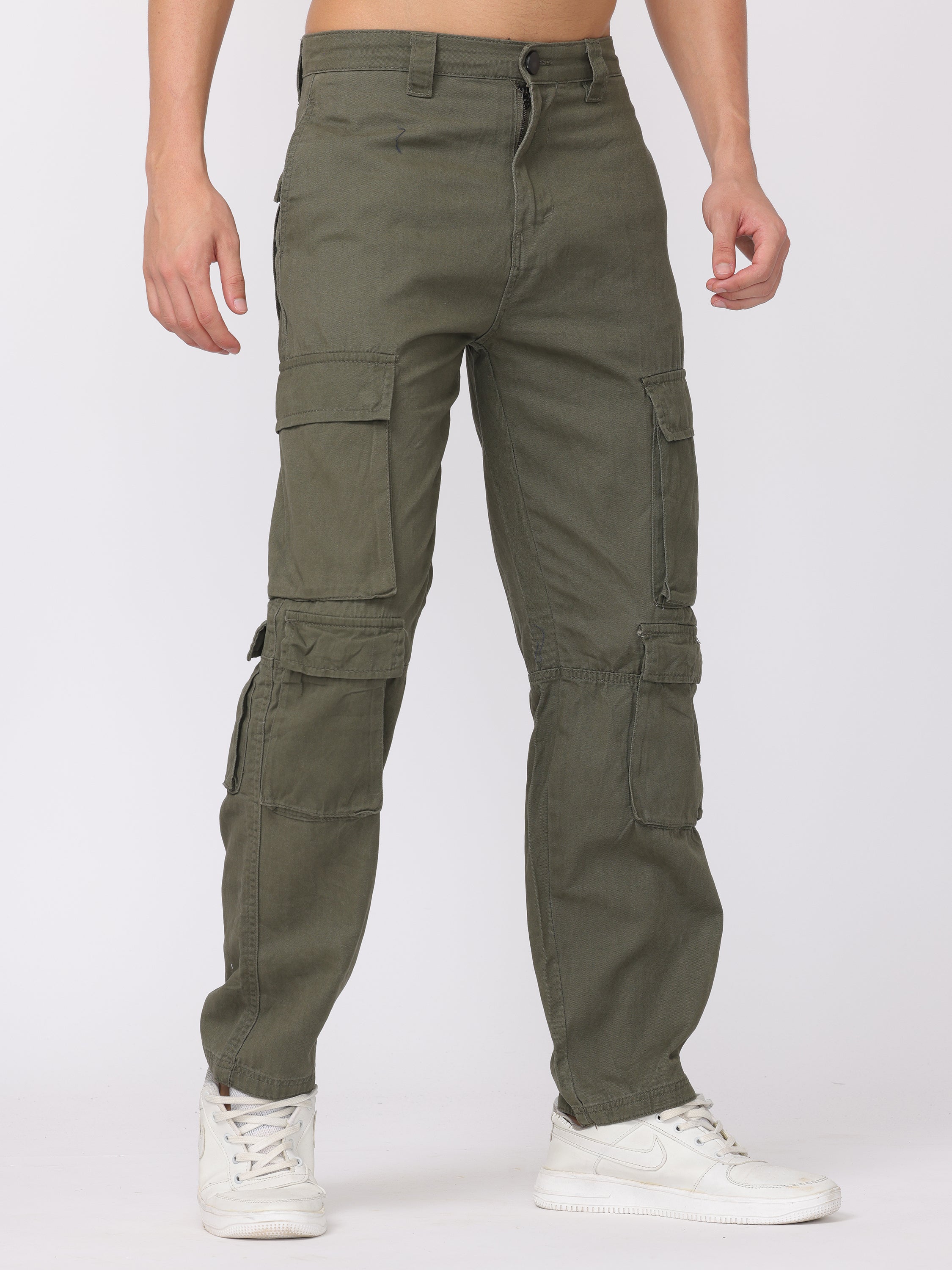 Men Olive Regular Fit Cargo Pants