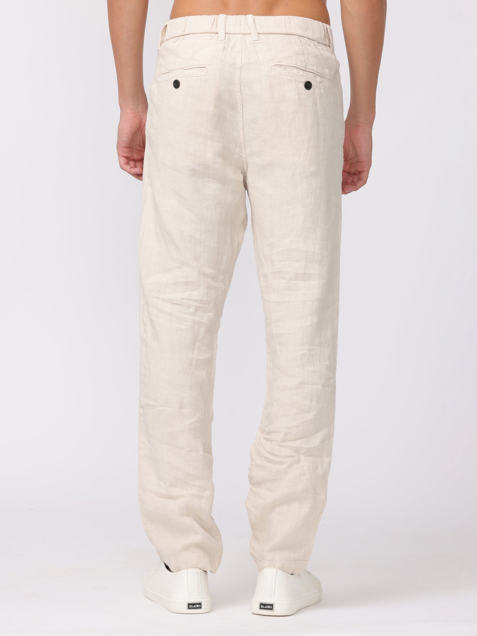 Men Cream Comfort Fit Linen Pants