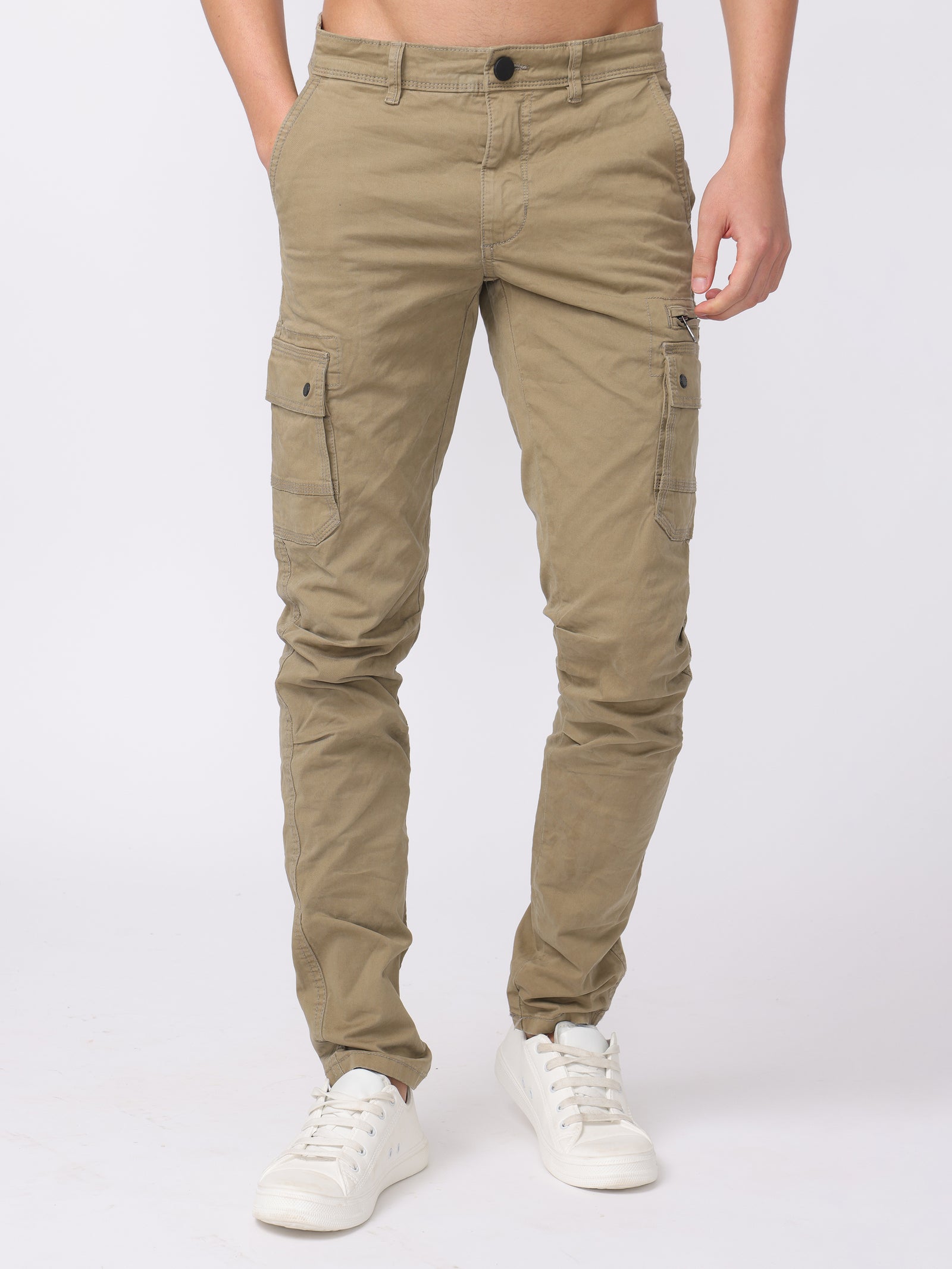 Men Beige Regular Fit Cargo Pants