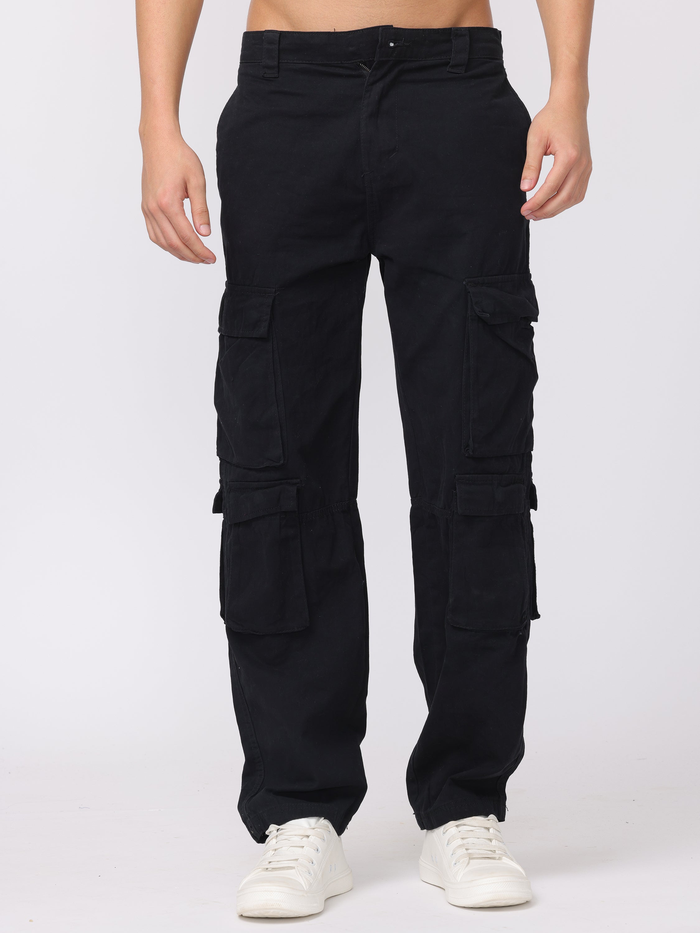 Men Black Regular Fit Cargo Pants