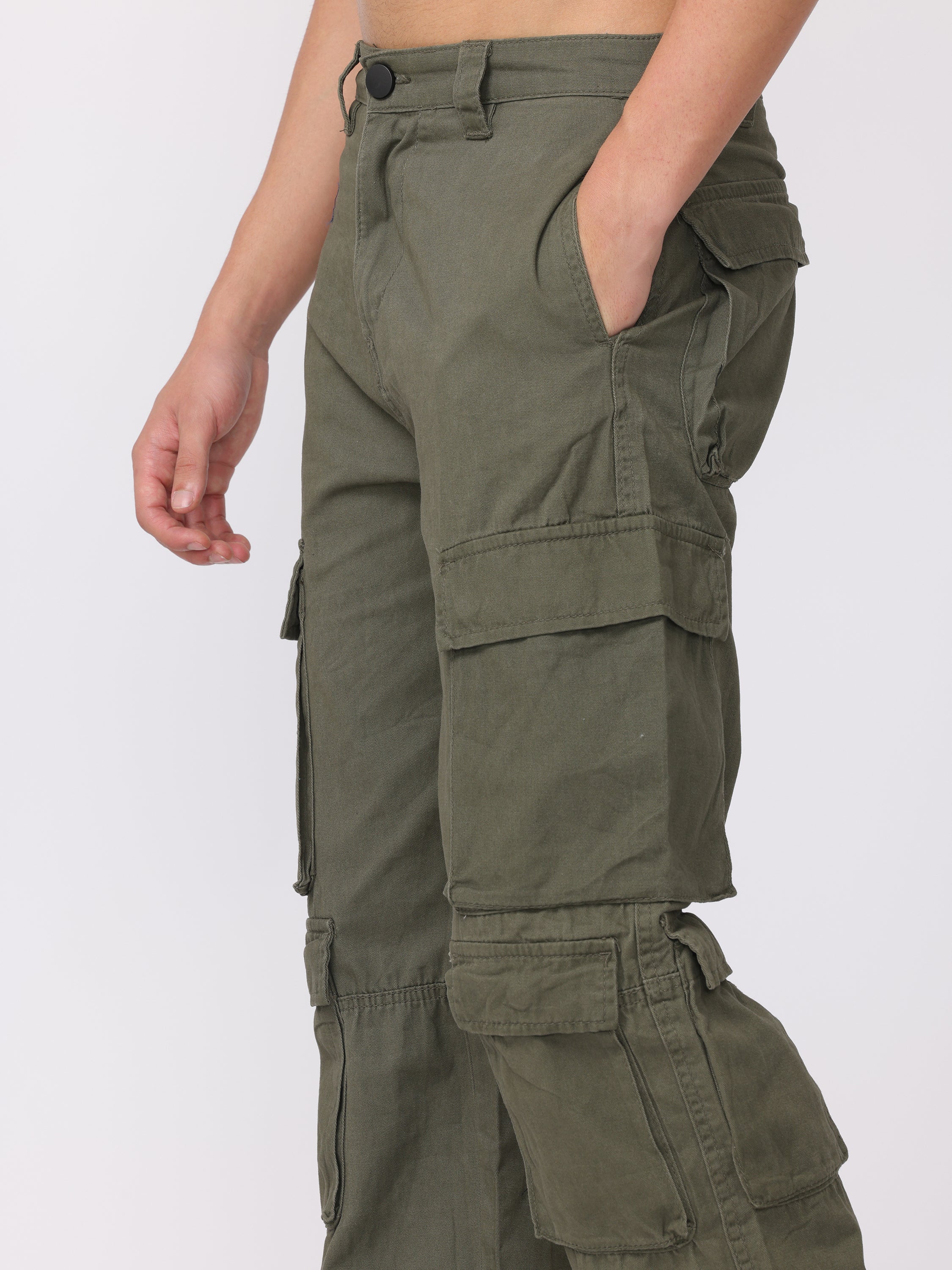 Men Olive Regular Fit Cargo Pants