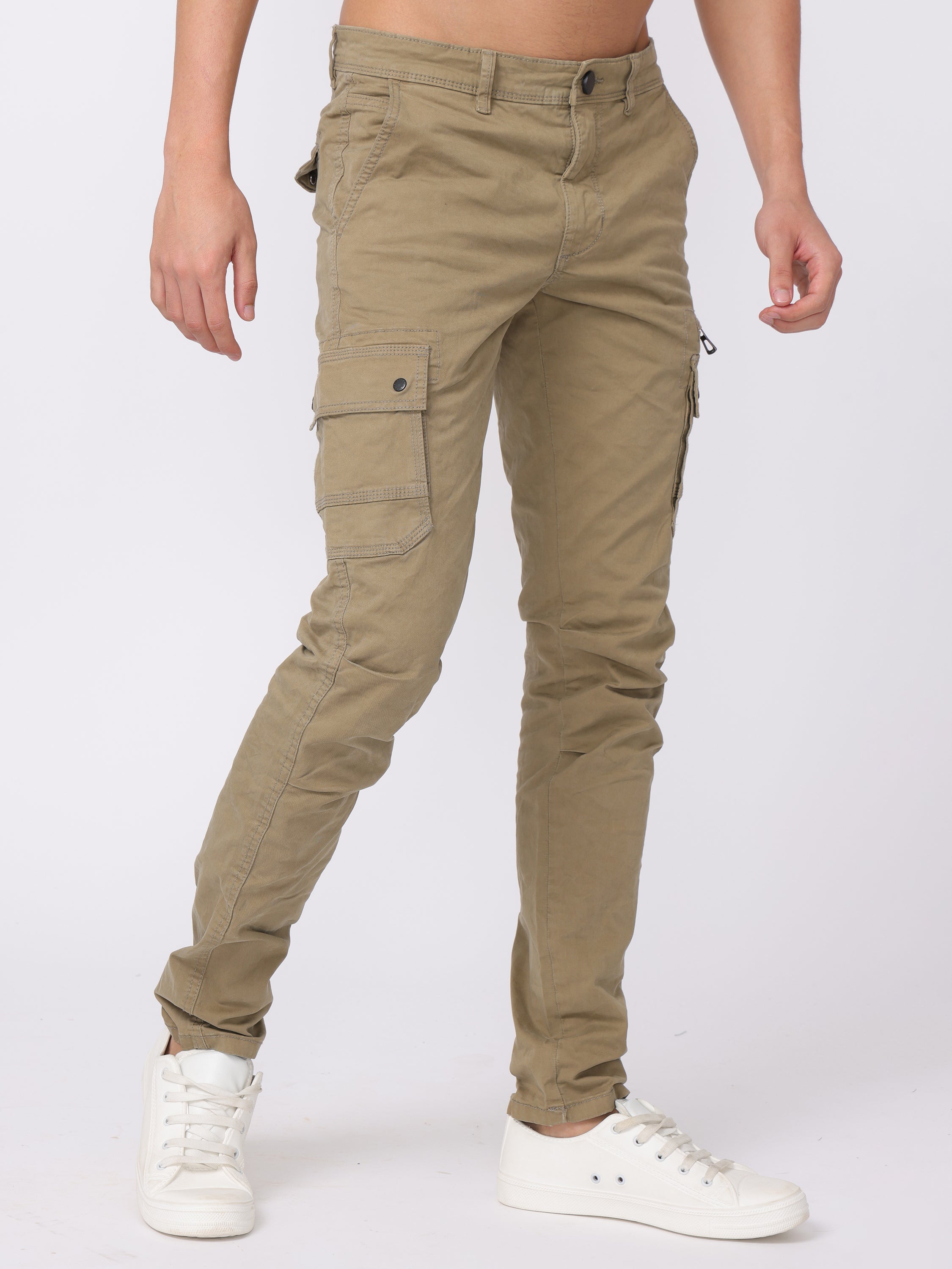 Men Beige Regular Fit Cargo Pants