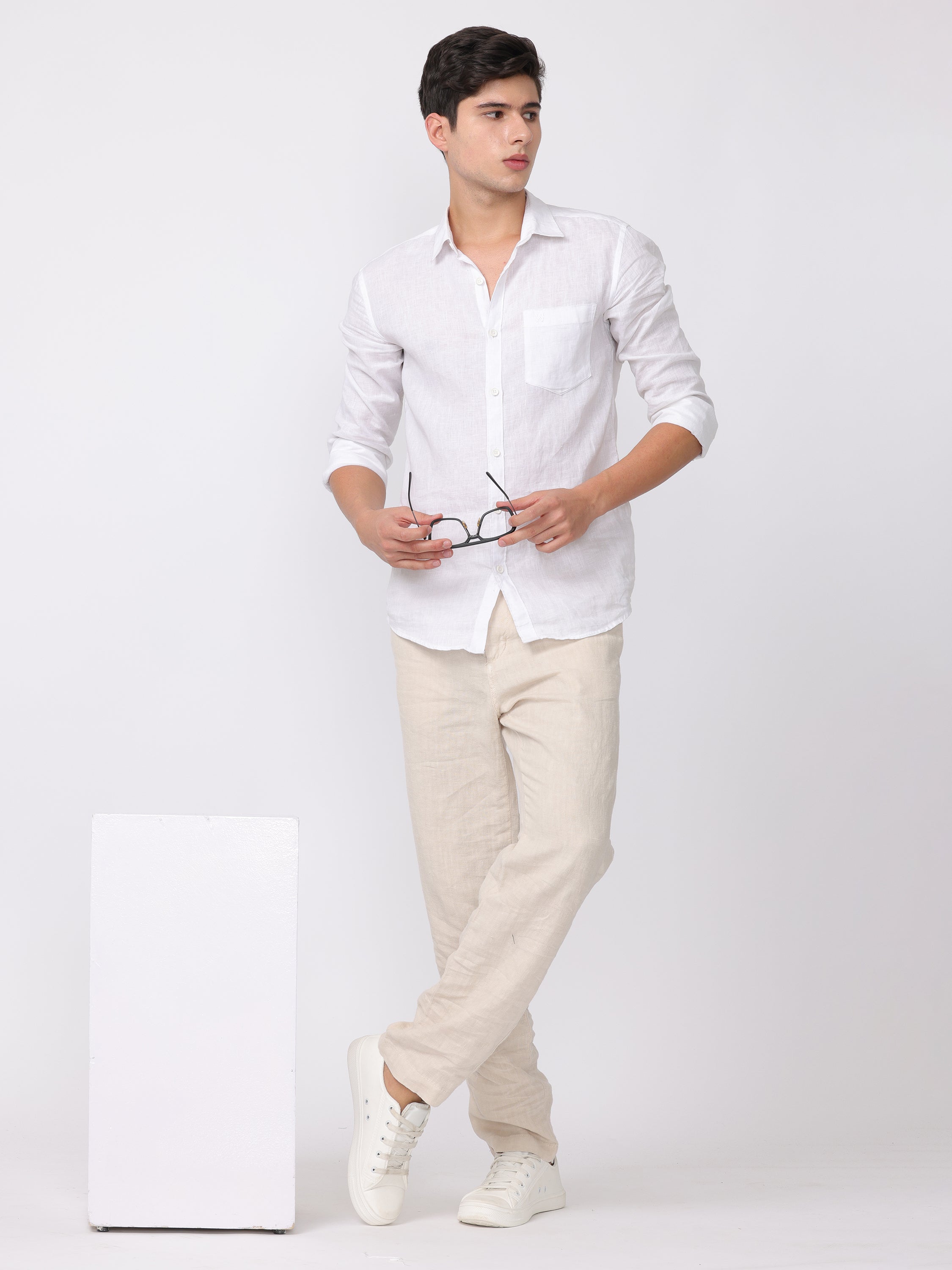 Men Cream Comfort Fit Linen Pants