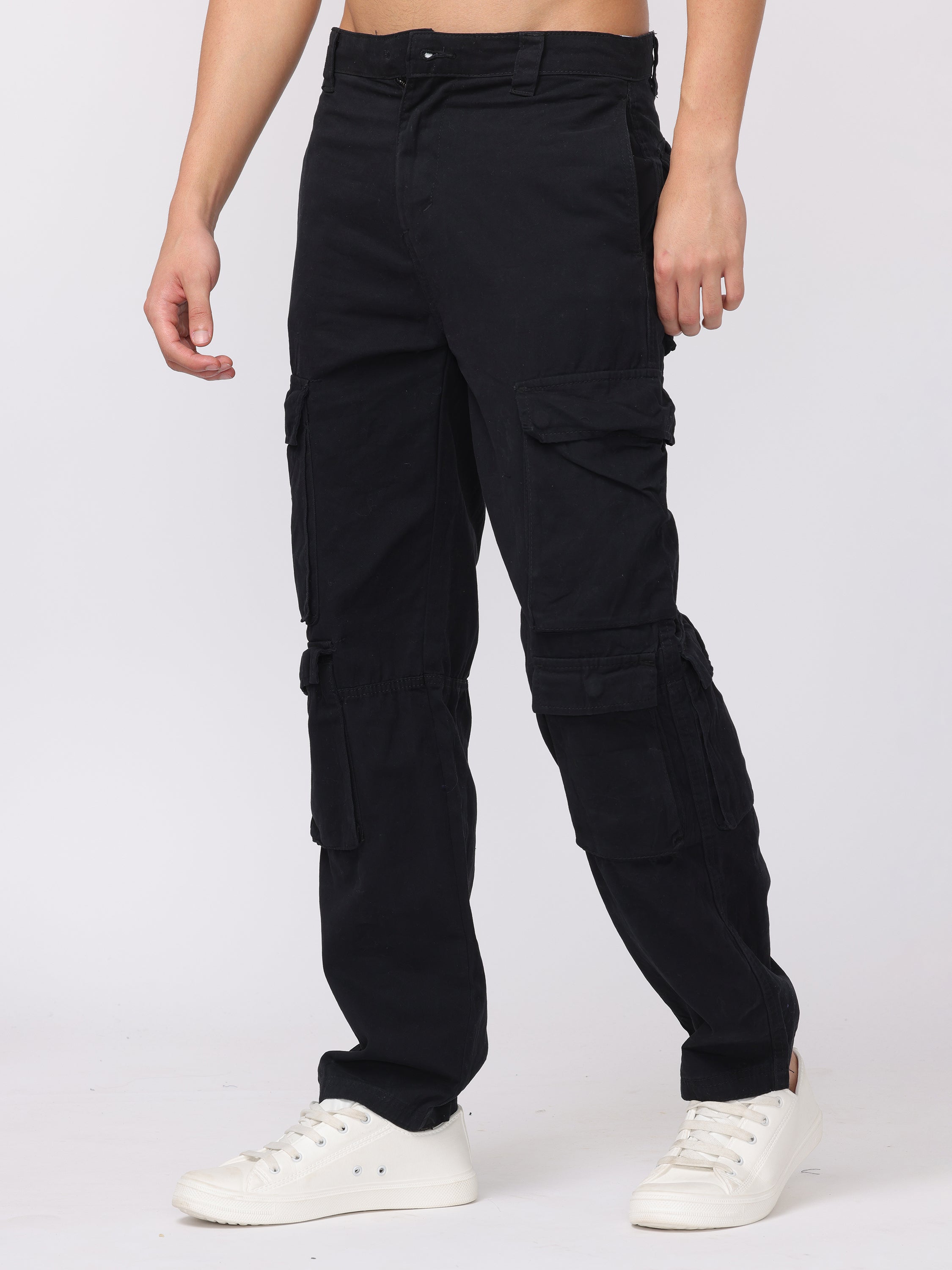 Men Black Regular Fit Cargo Pants