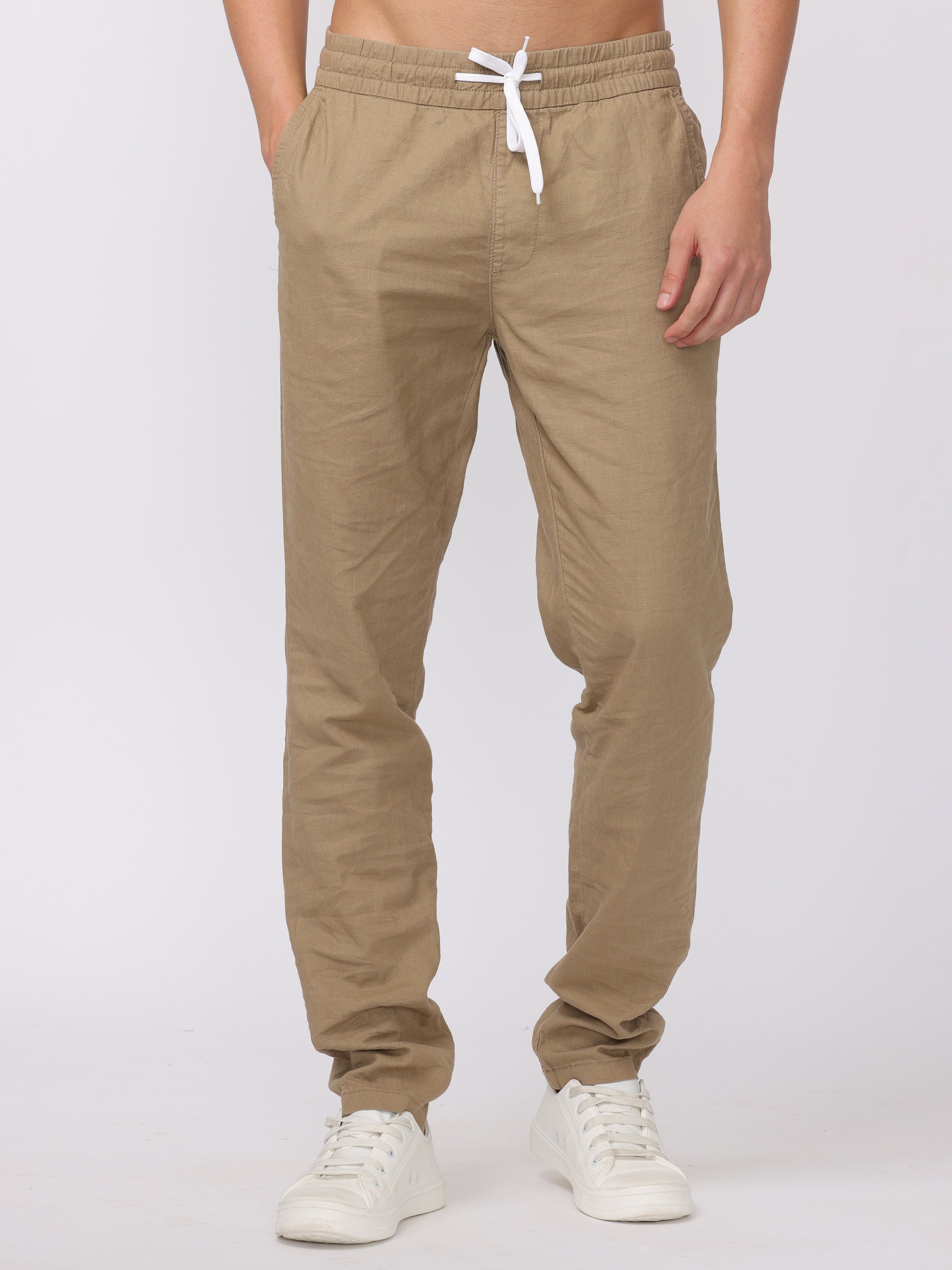 Men Beige Regular Fit Linen Blend Pants