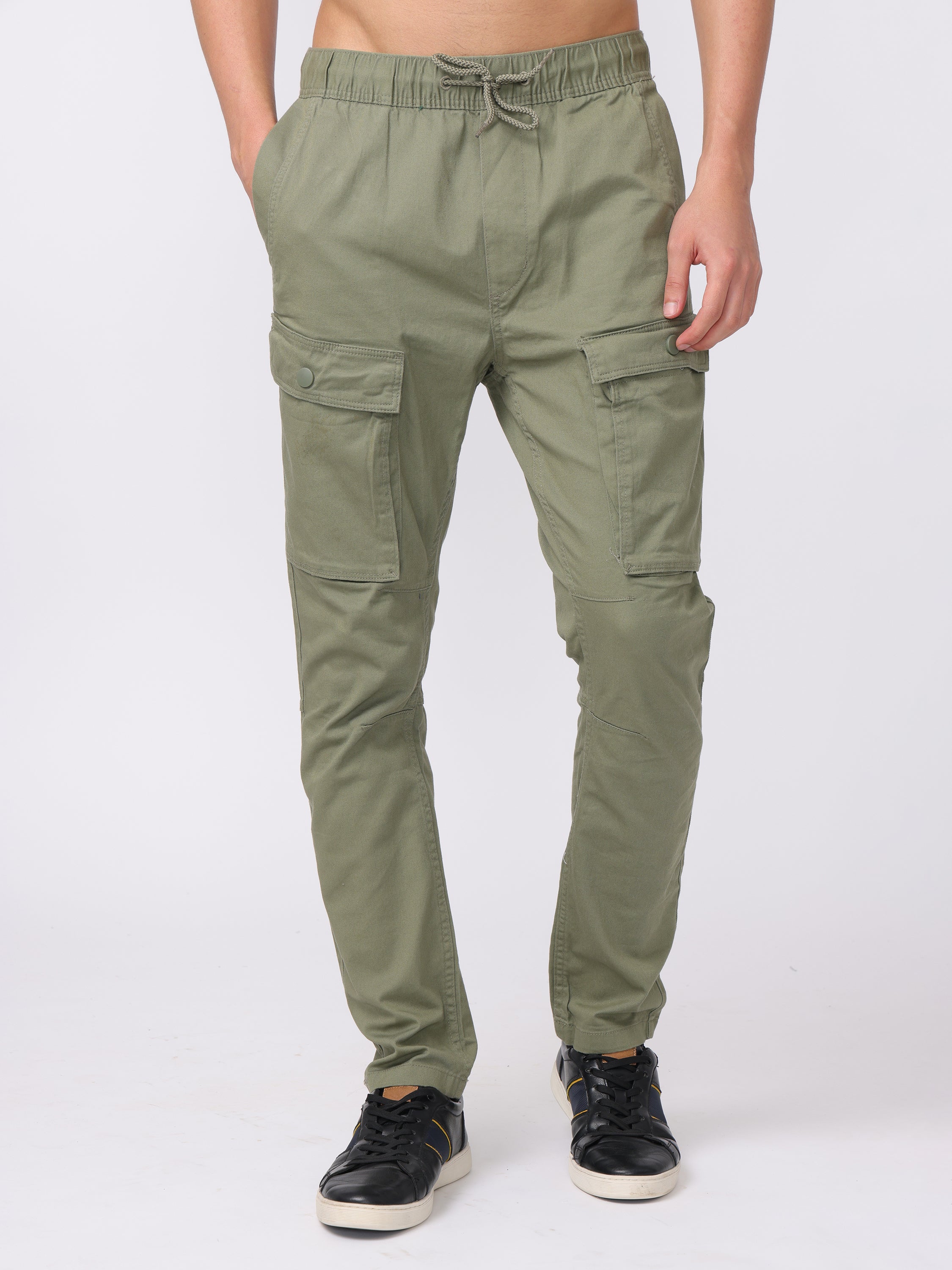 Men Olive Regular Fit Cargo Pants