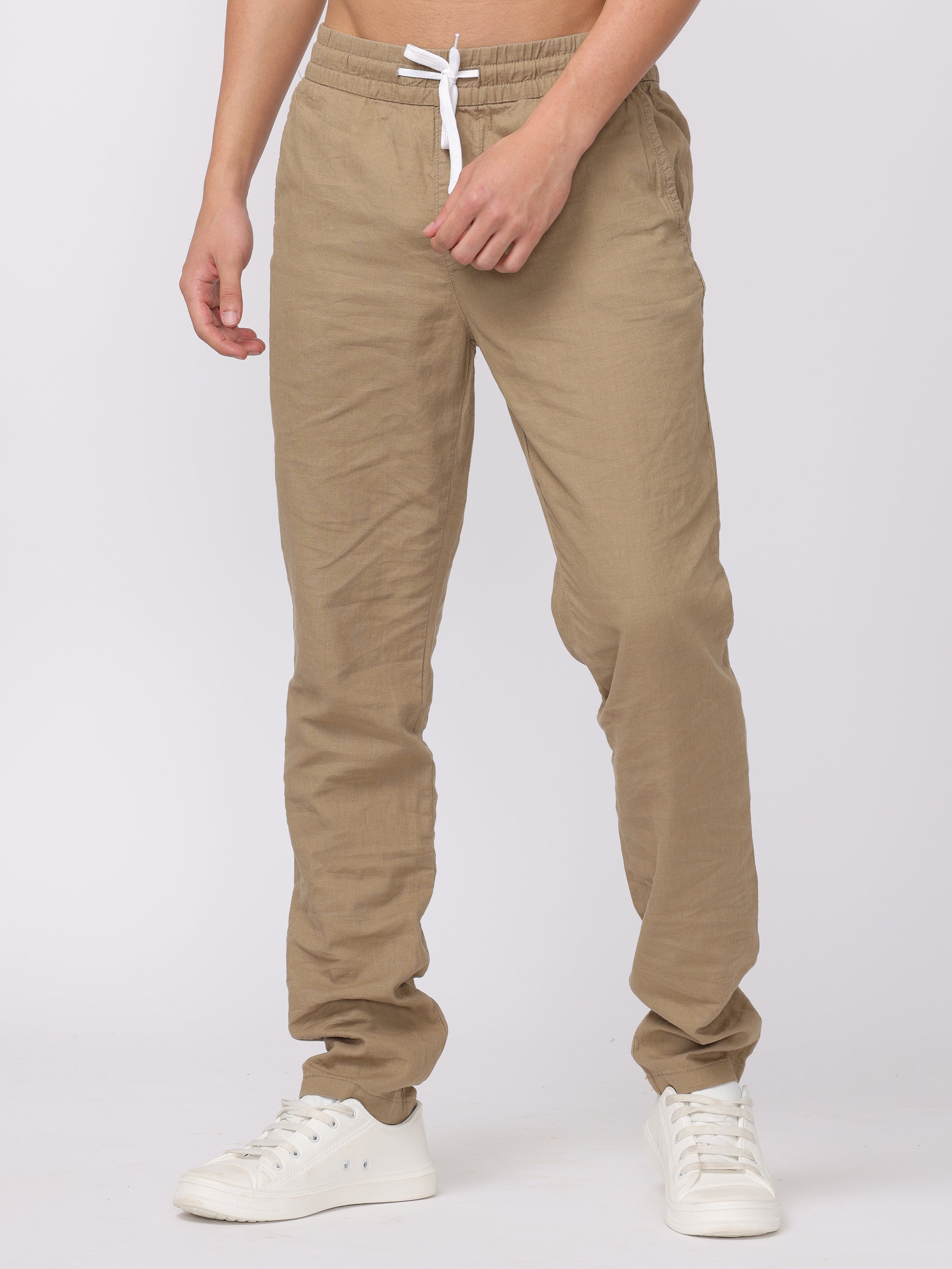 Men Beige Regular Fit Linen Blend Pants