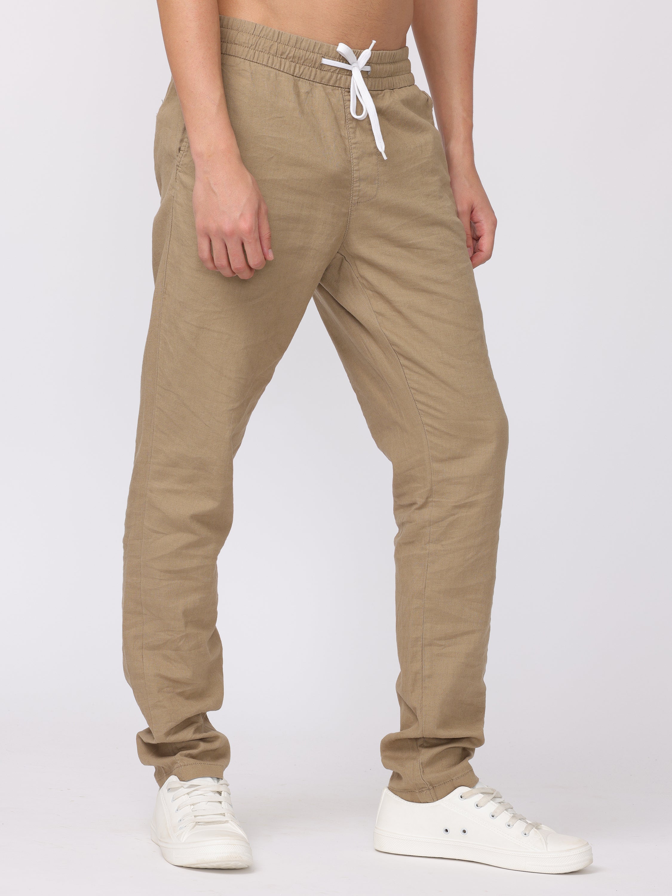 Men Beige Regular Fit Linen Blend Pants