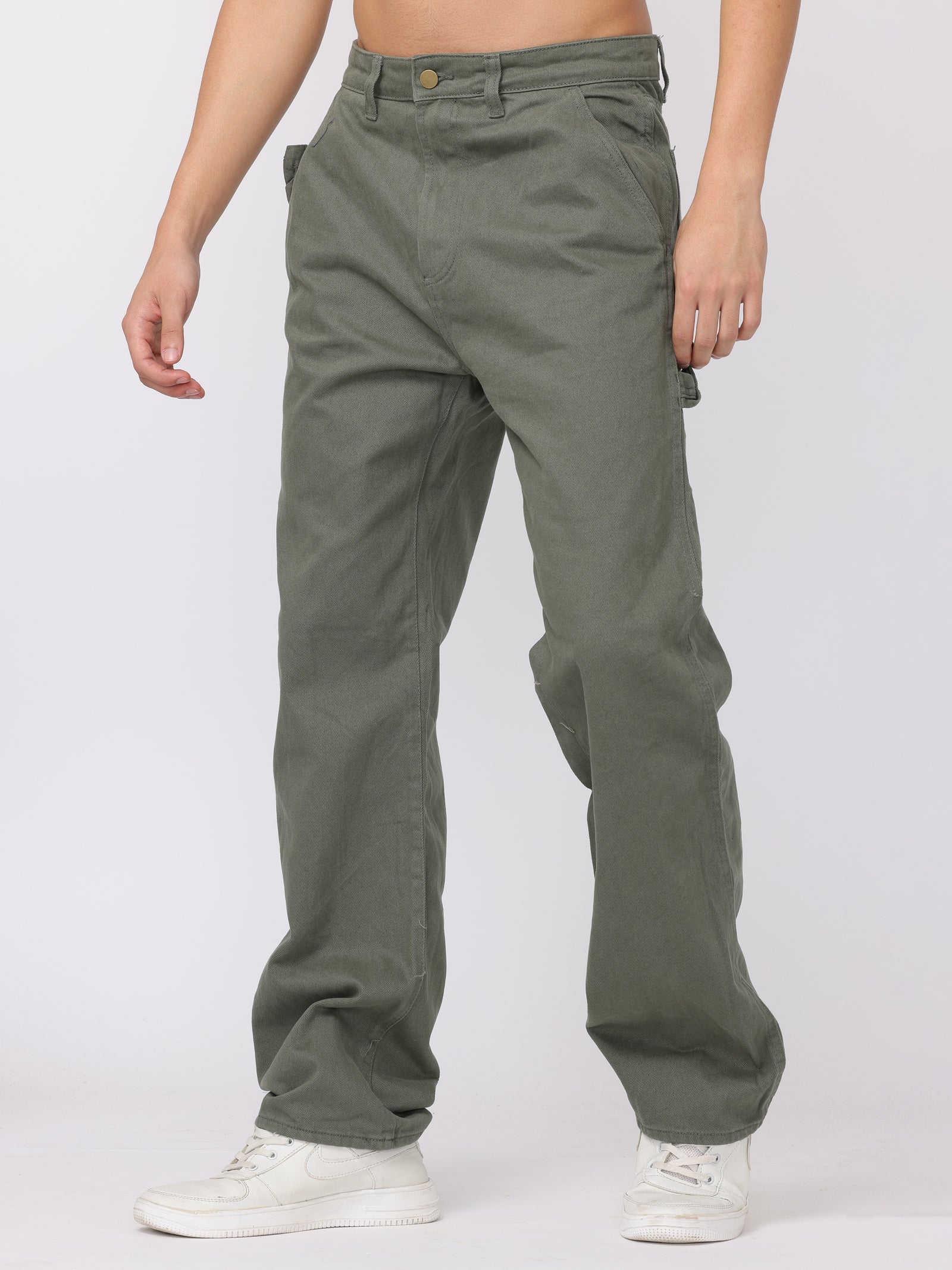 Men Green Baggy Fit Carpenter Pants