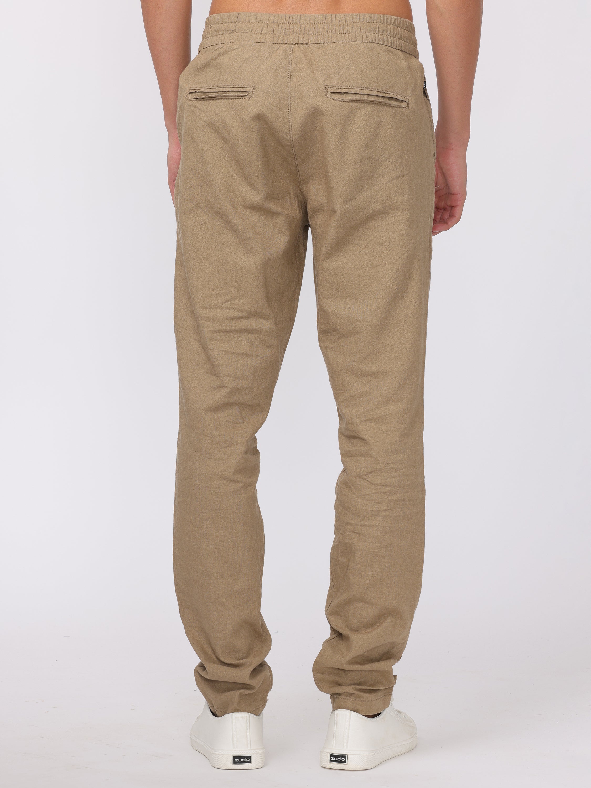 Men Beige Regular Fit Linen Blend Pants