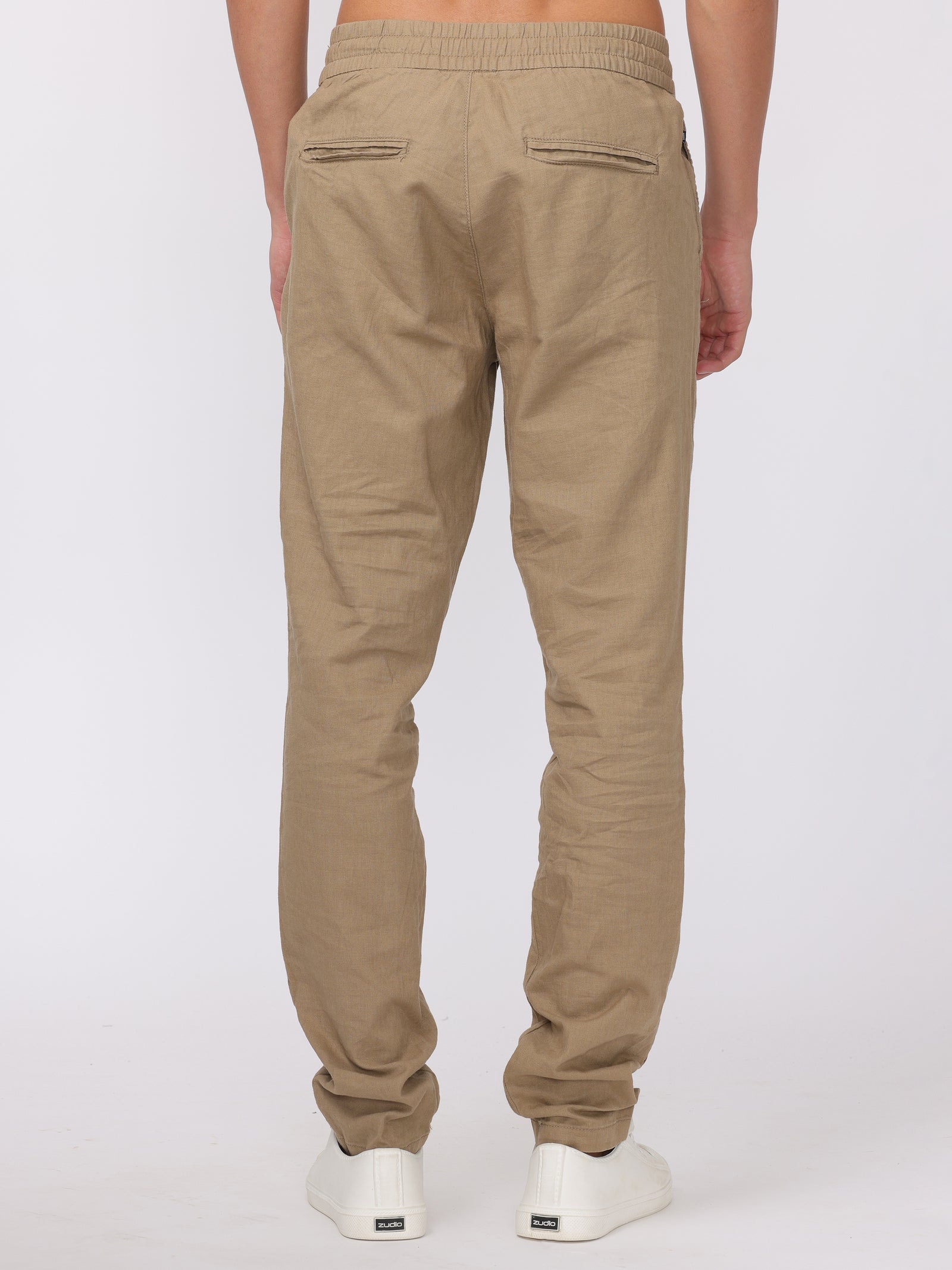 Men Beige Regular Fit Linen Blend Pants