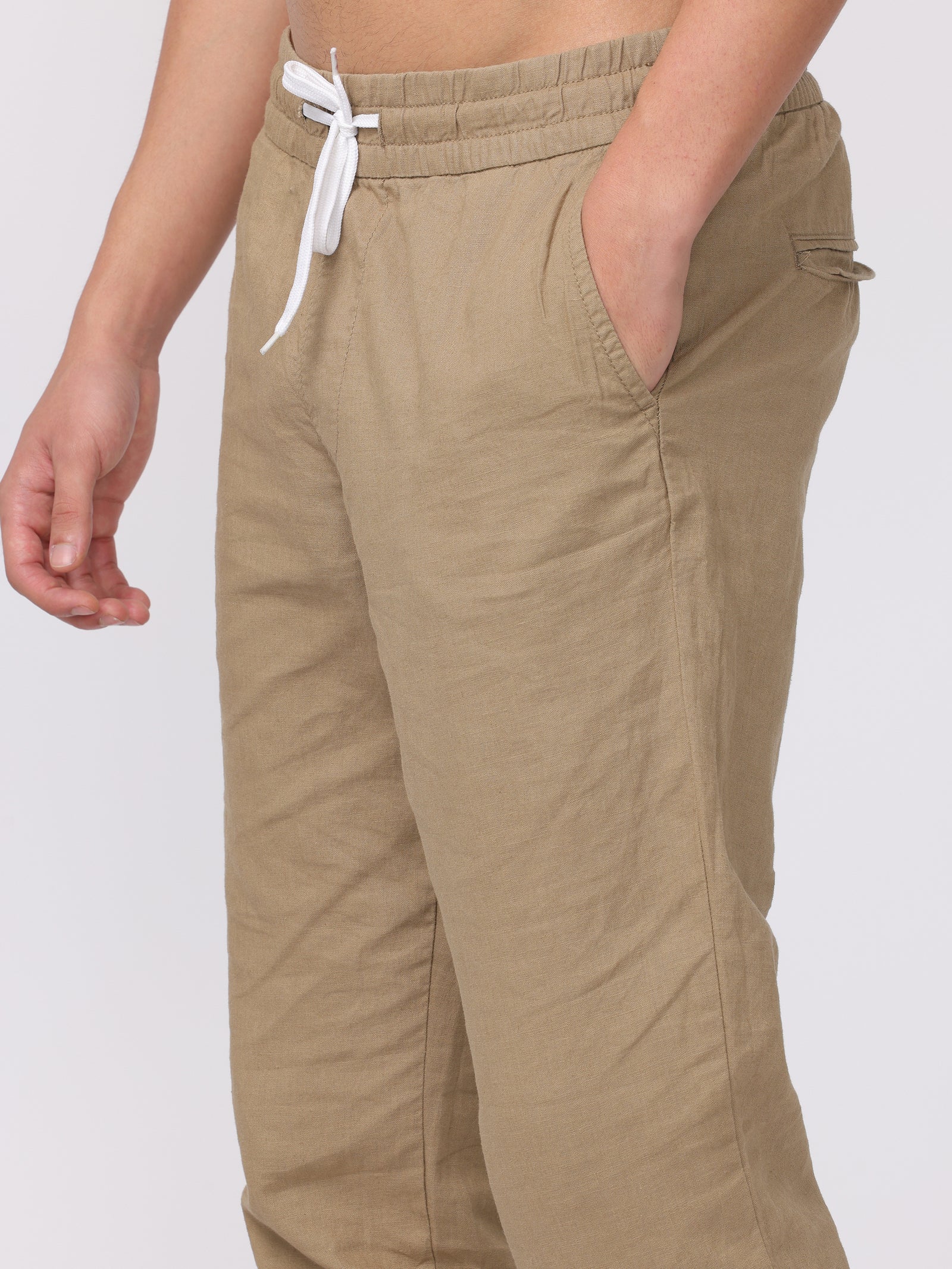 Men Beige Regular Fit Linen Blend Pants