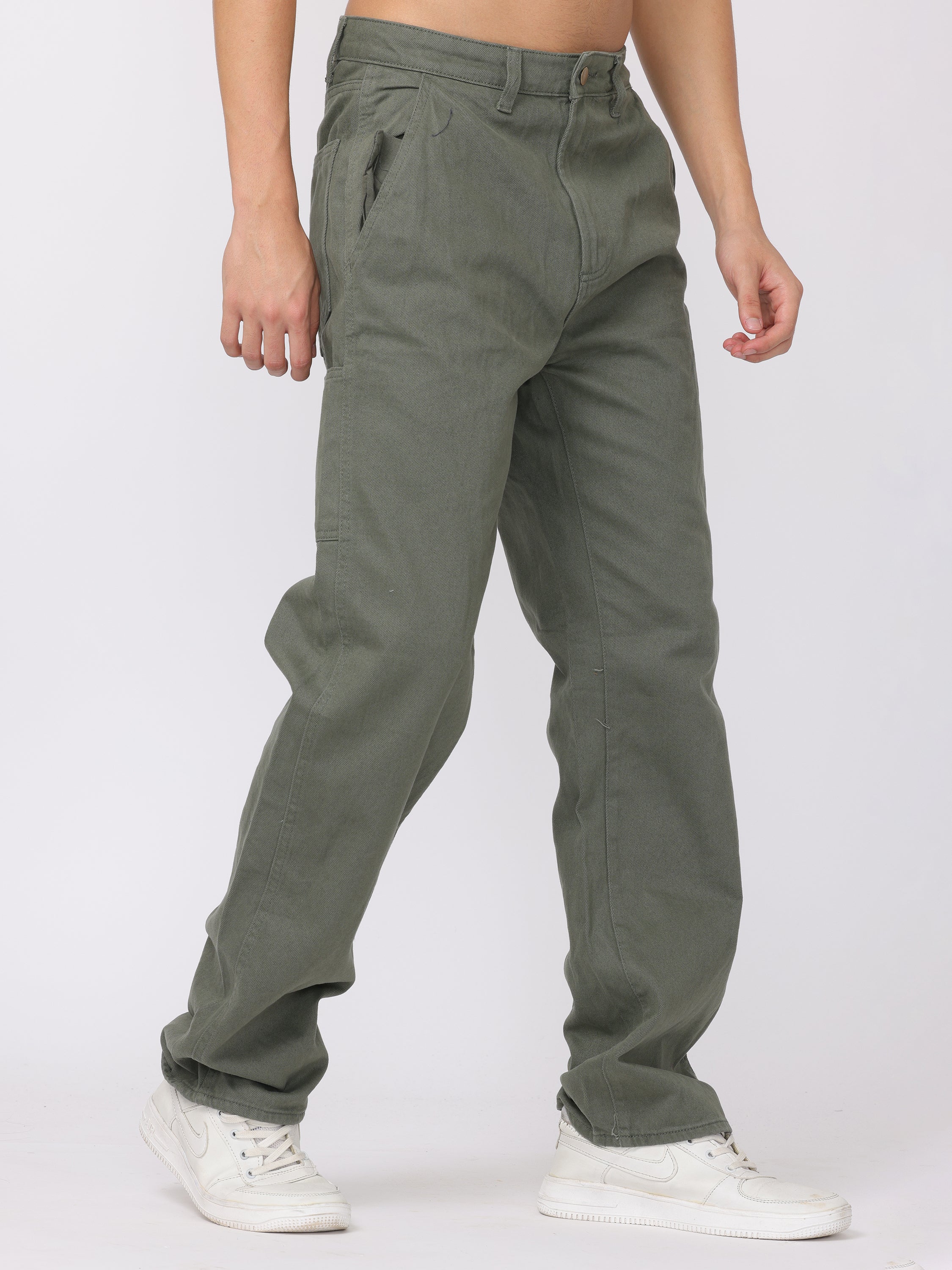 Men Green Baggy Fit Carpenter Pants