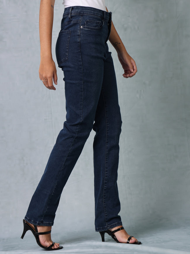 Women Navy Blue Straight Fit Jeans