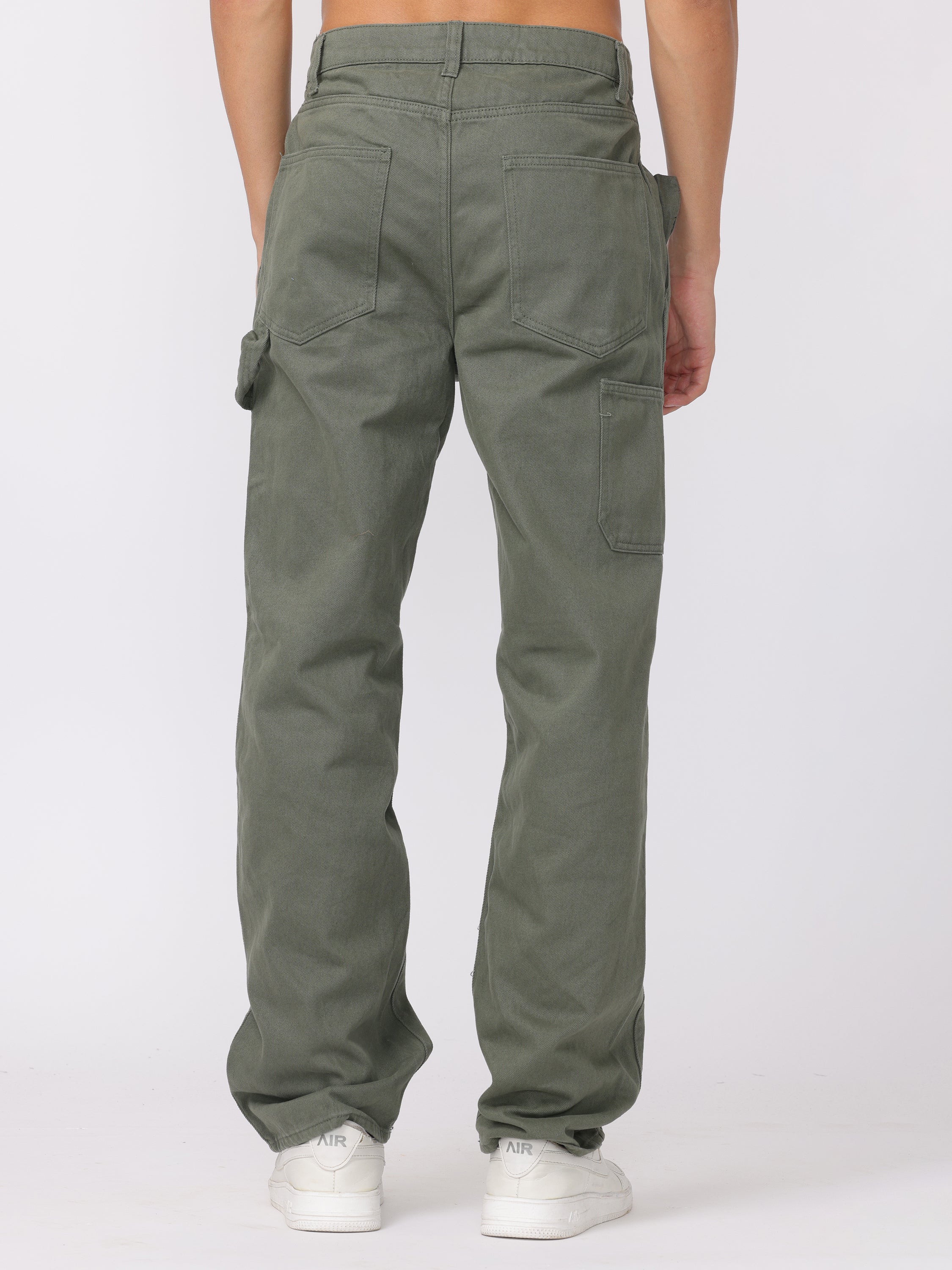 Men Green Baggy Fit Carpenter Pants