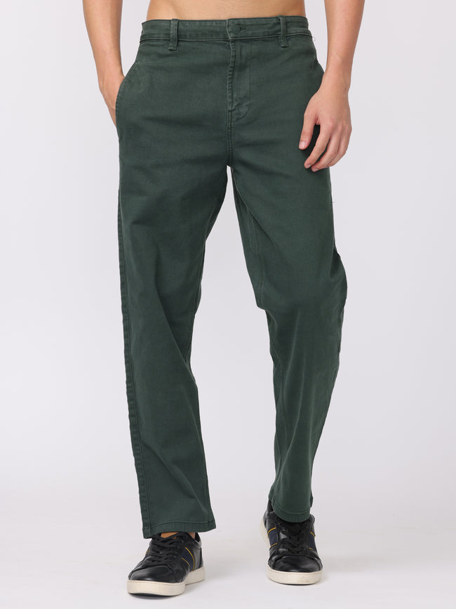 Men Bottle Green Comfort Fit Mid Rise Jeans