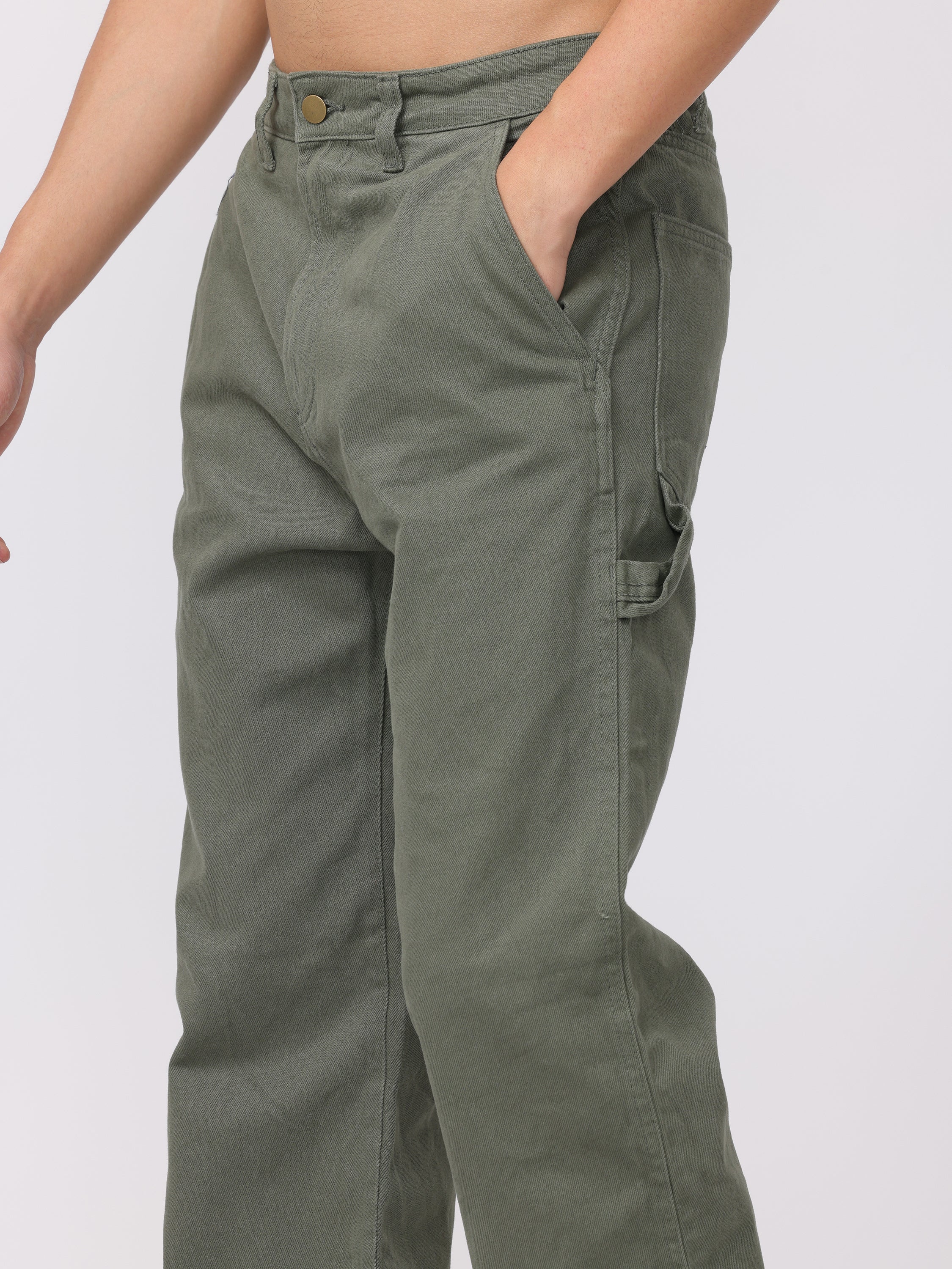 Men Green Baggy Fit Carpenter Pants