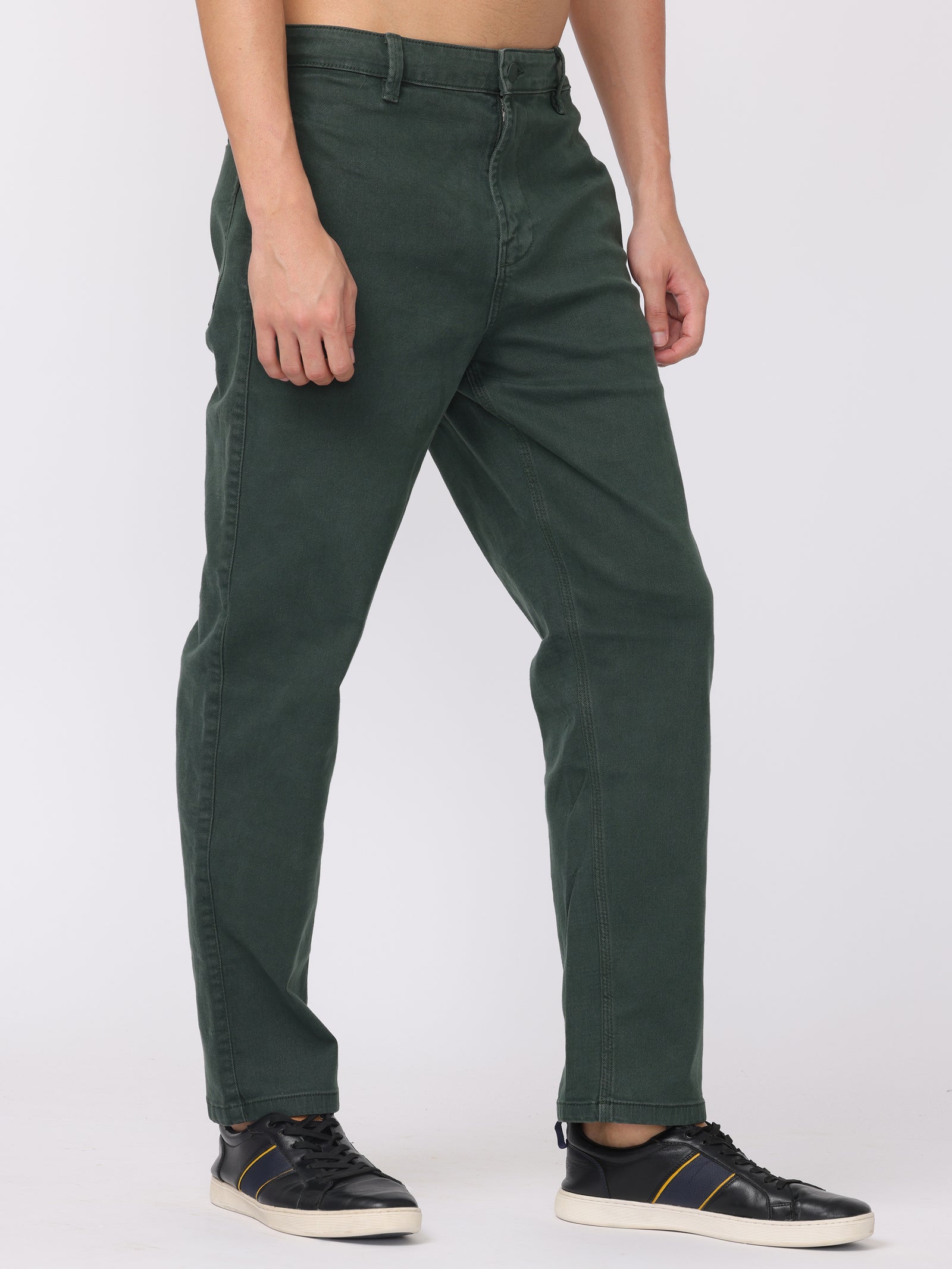 Men Bottle Green Comfort Fit Mid Rise Jeans