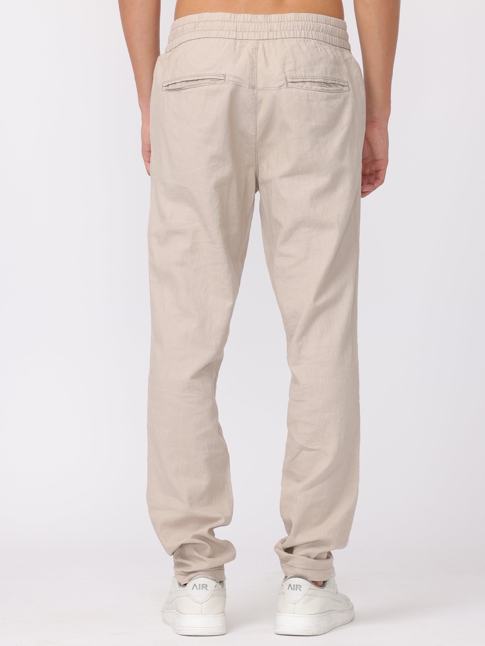 Men Light Beige Regular Fit Linen Blend Pants