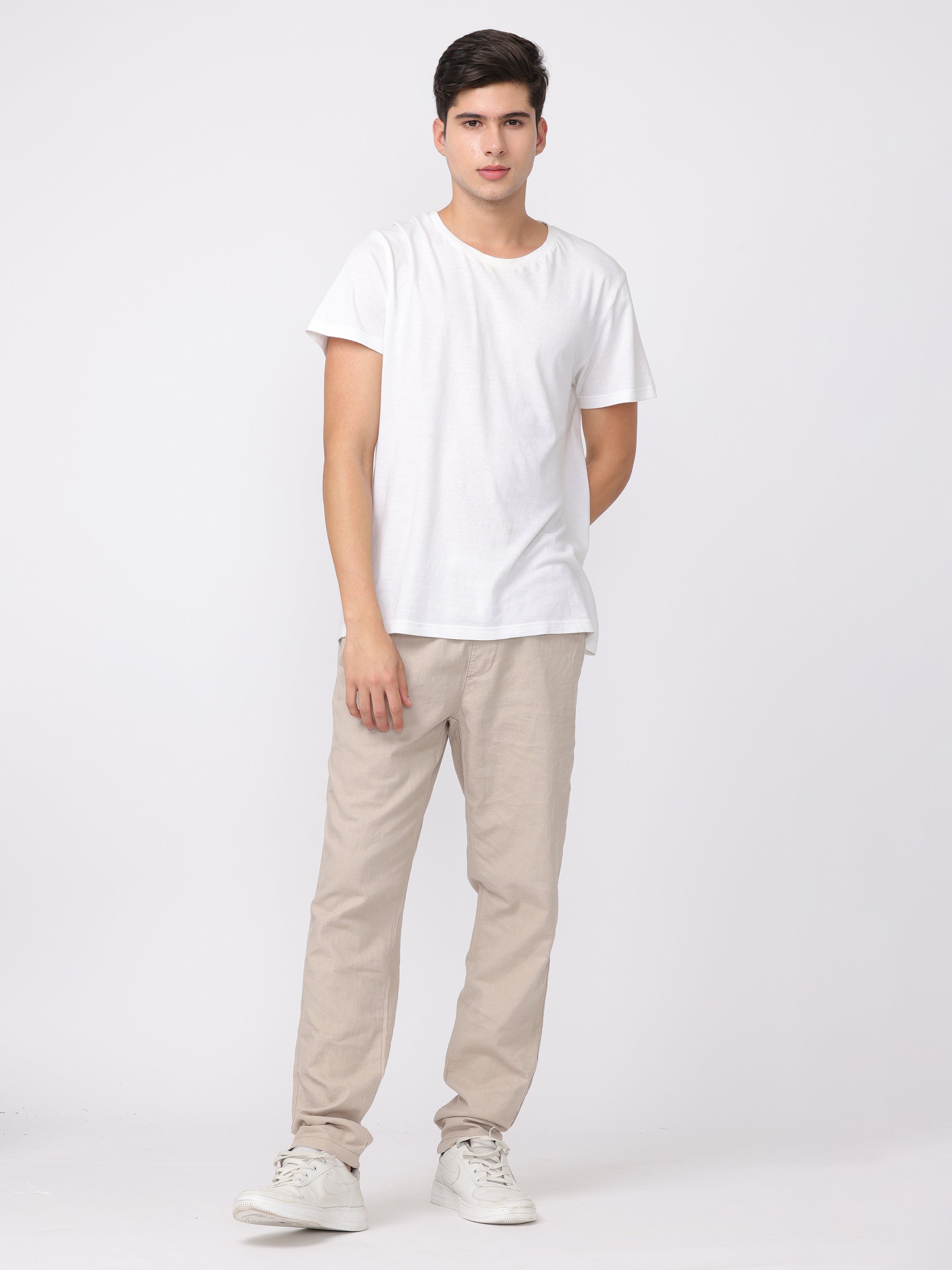 Men Light Beige Regular Fit Linen Blend Pants