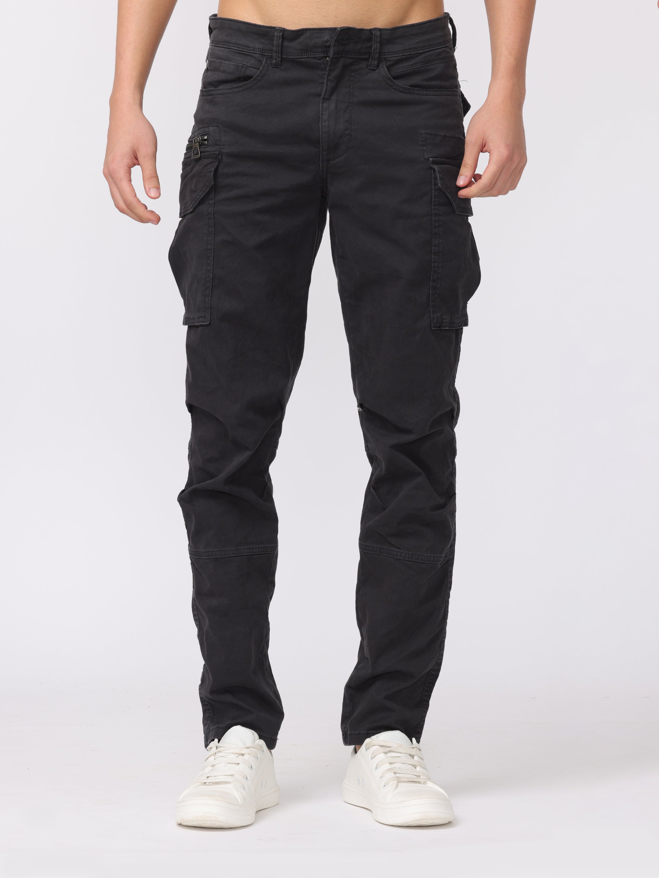 Men Black Regular Fit Cargo Pants