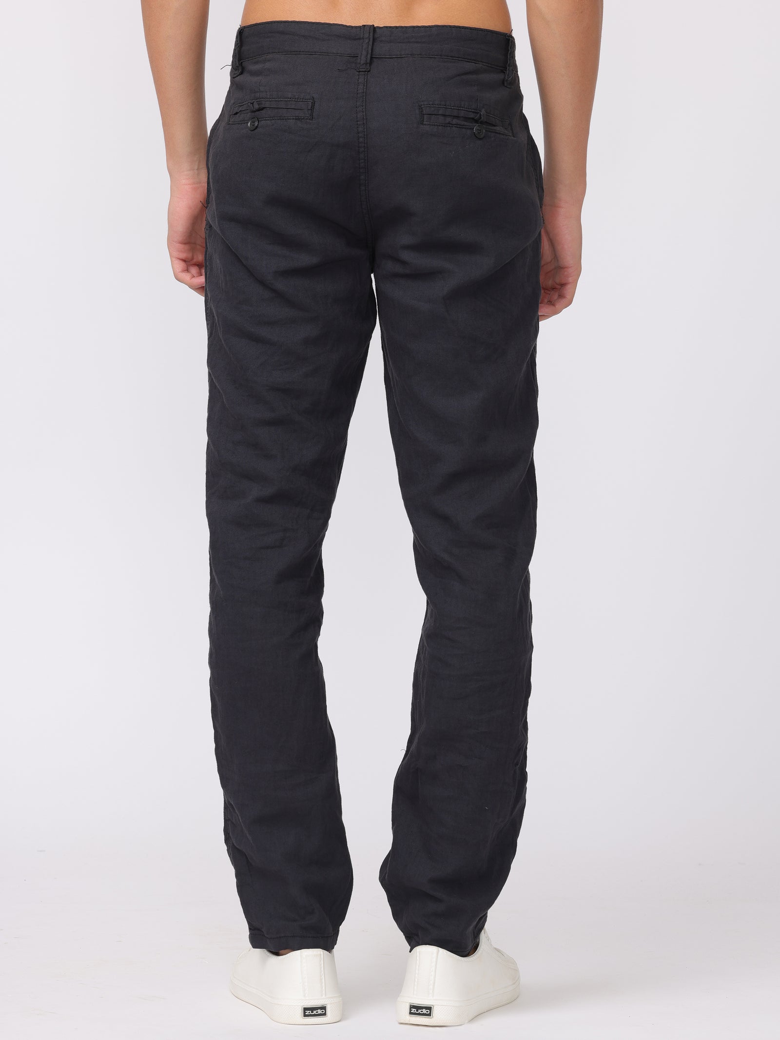 Men Black Regular Fit Linen Blend Pants