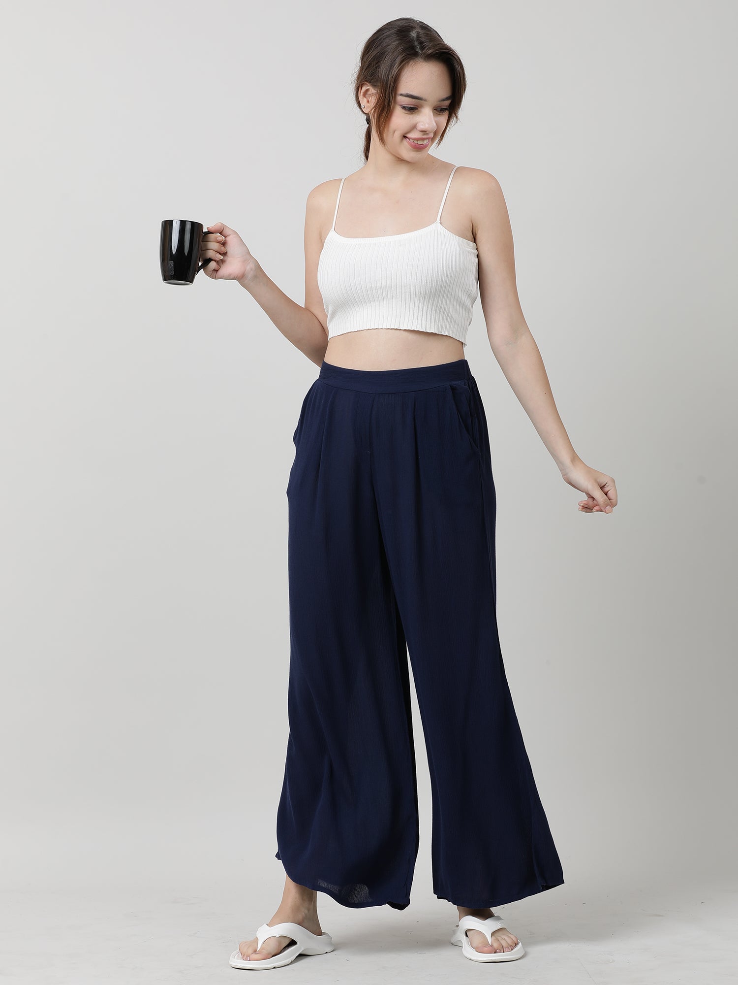 Women Relaxed Fit Navy Blue Pants