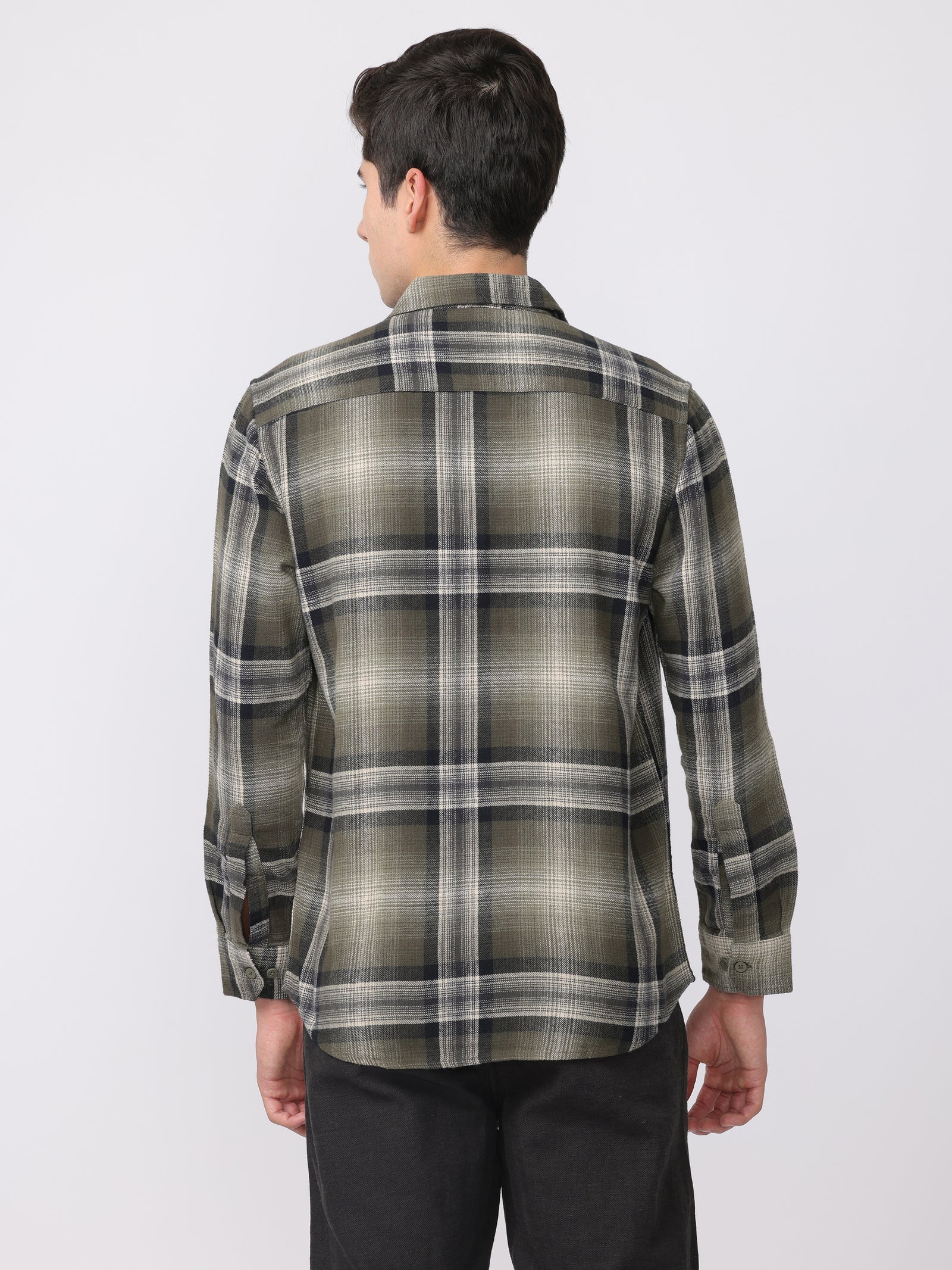 Men Olive Regular Fit Checked Shirt