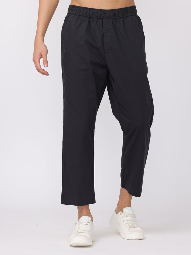 Men Black Ankle Length Elastic Waist Jogger Pants