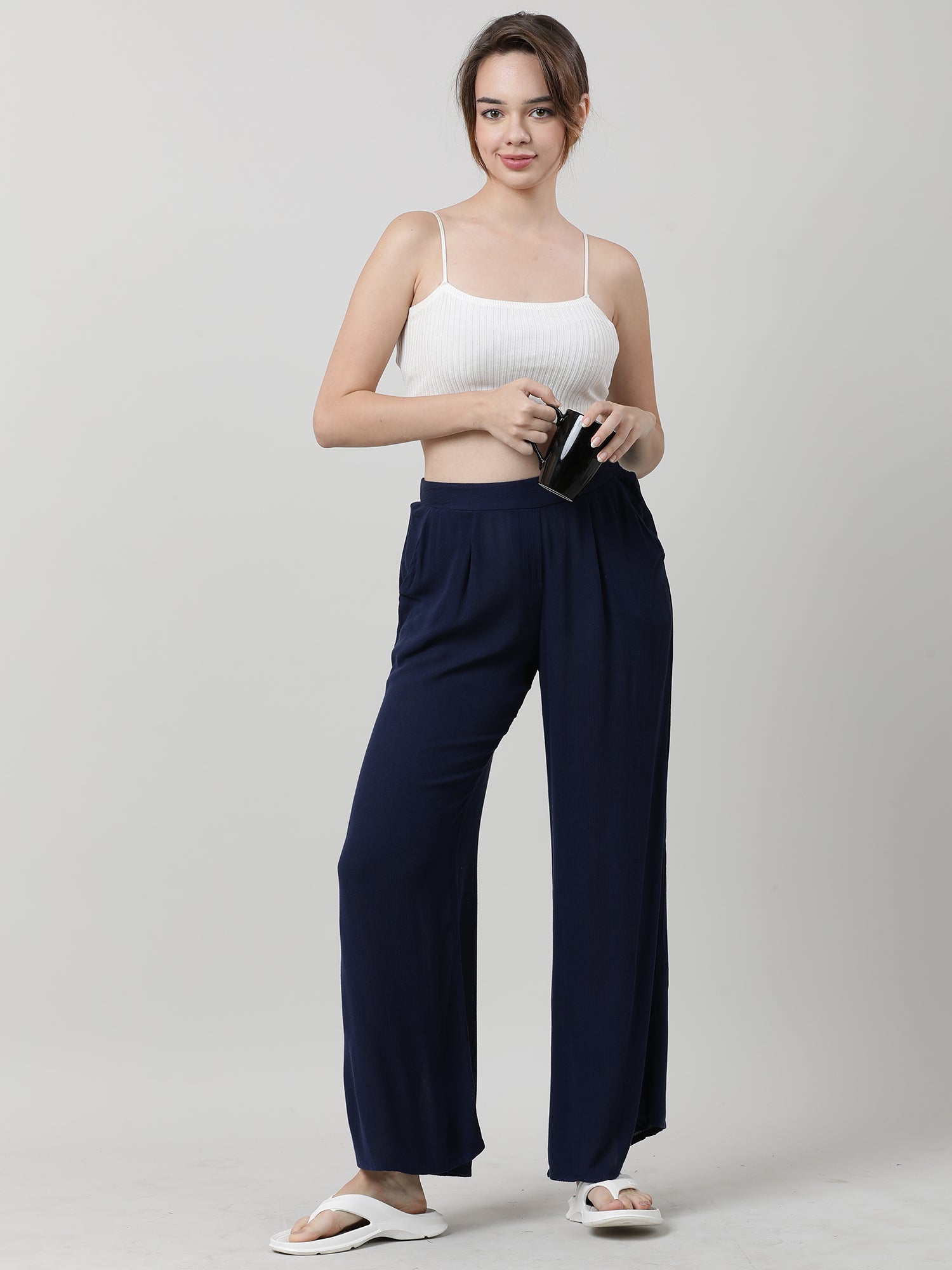 Women Relaxed Fit Navy Blue Pants