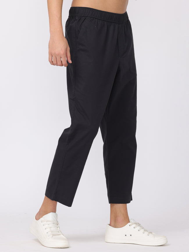 Men Black Ankle Length Elastic Waist Jogger Pants