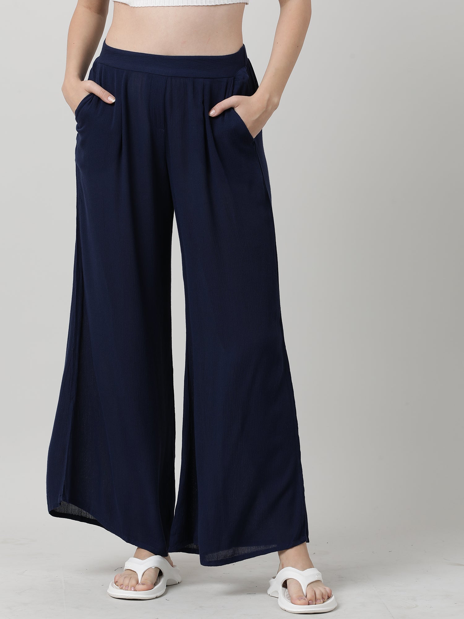 Women Relaxed Fit Navy Blue Pants