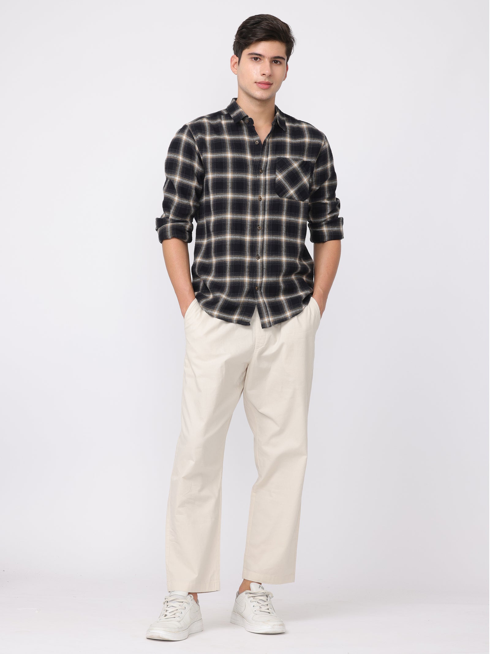 Men Cream Regular Fit Pants