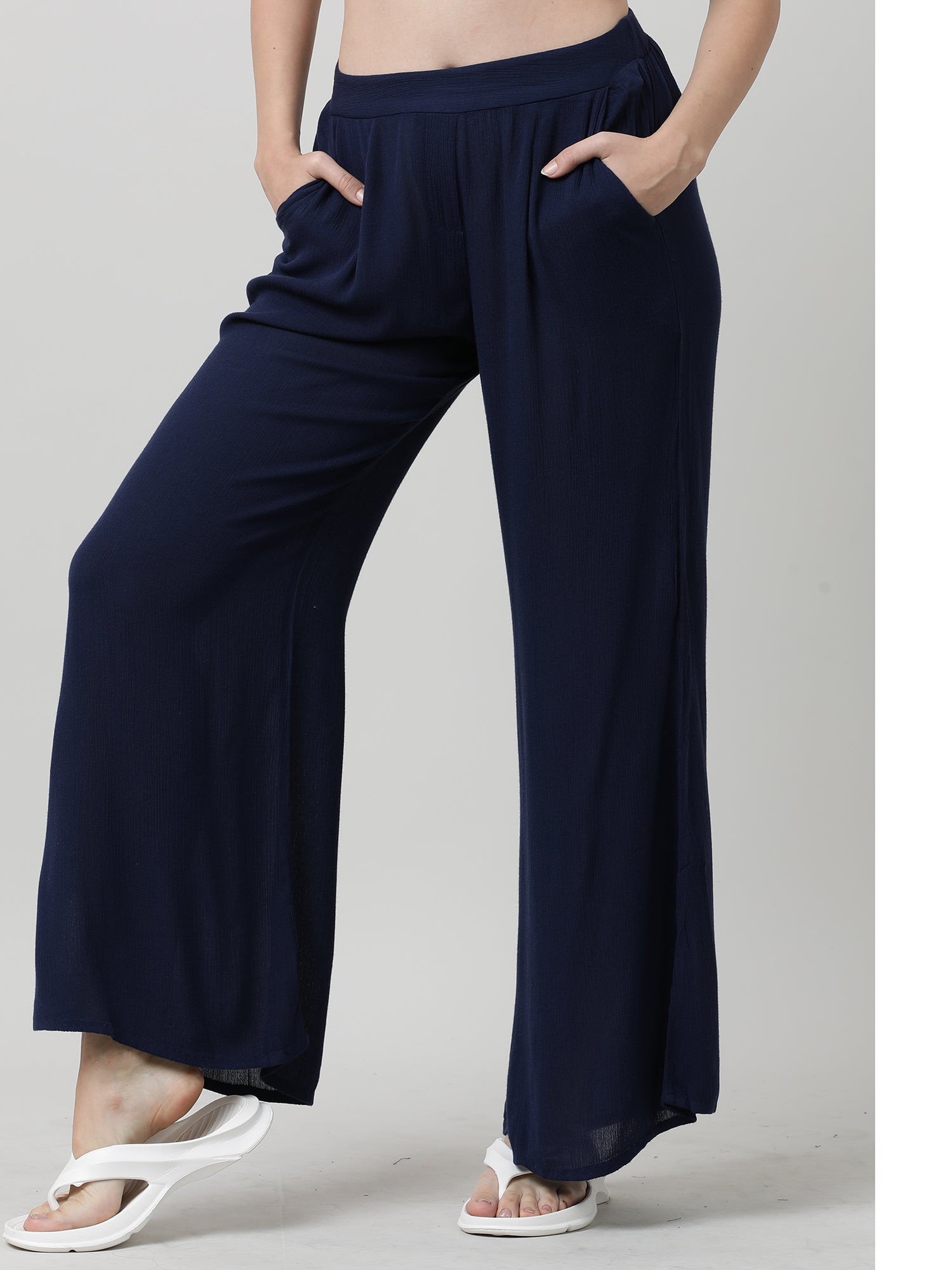 Women Relaxed Fit Navy Blue Pants