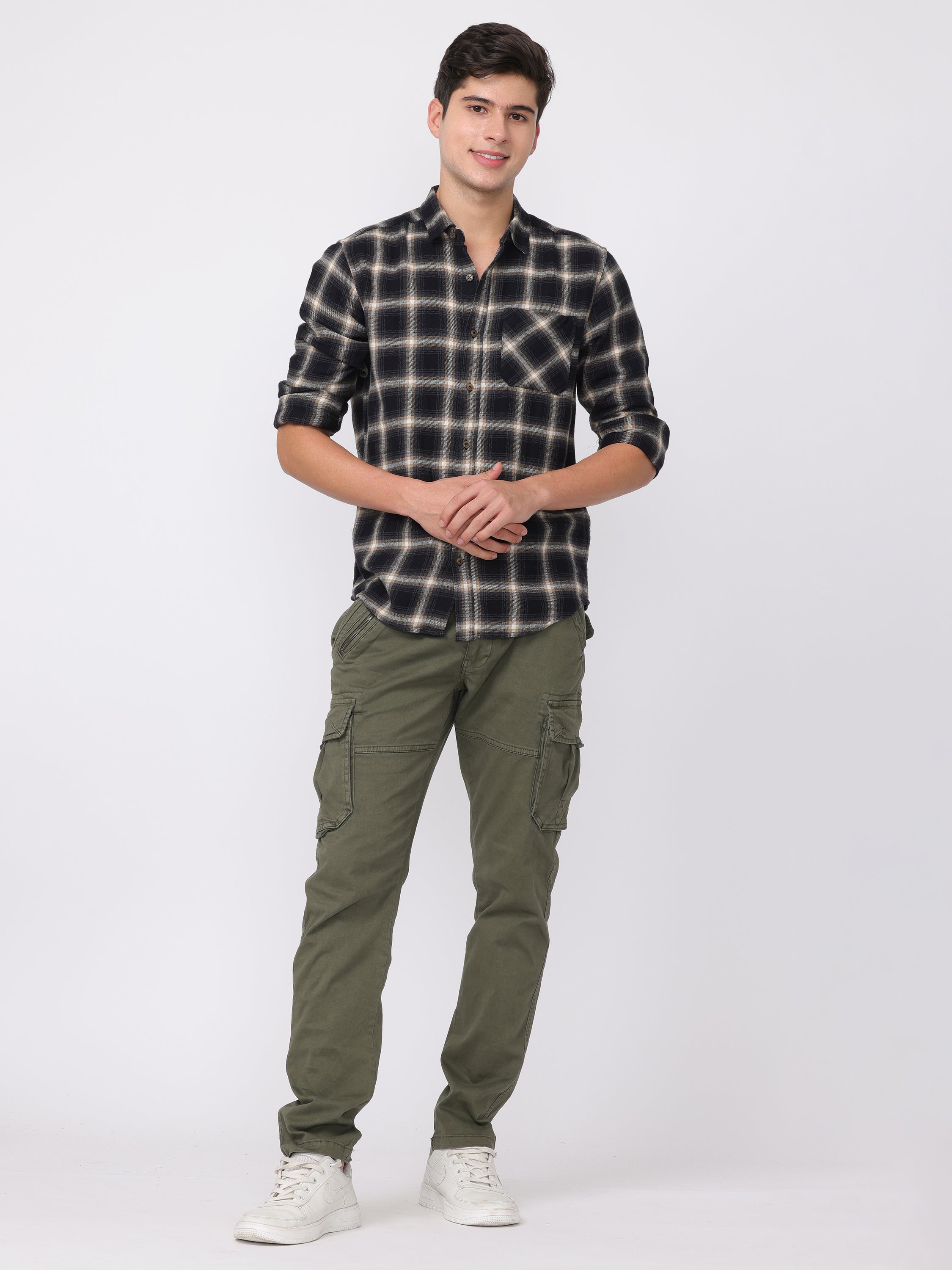 Men Olive Regular Fit Cargo Pants