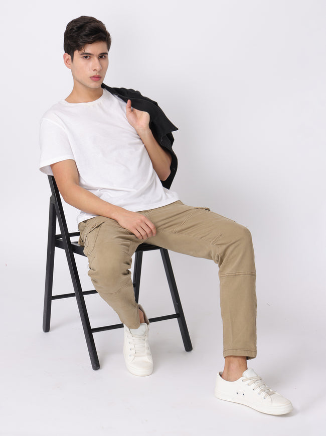 Men Beige Relaxed Fit Cargo Pants
