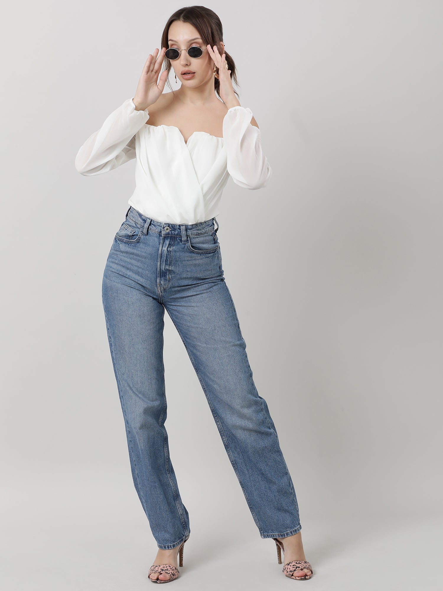 Women Regular Fit White Off Shoulder Bodysuit