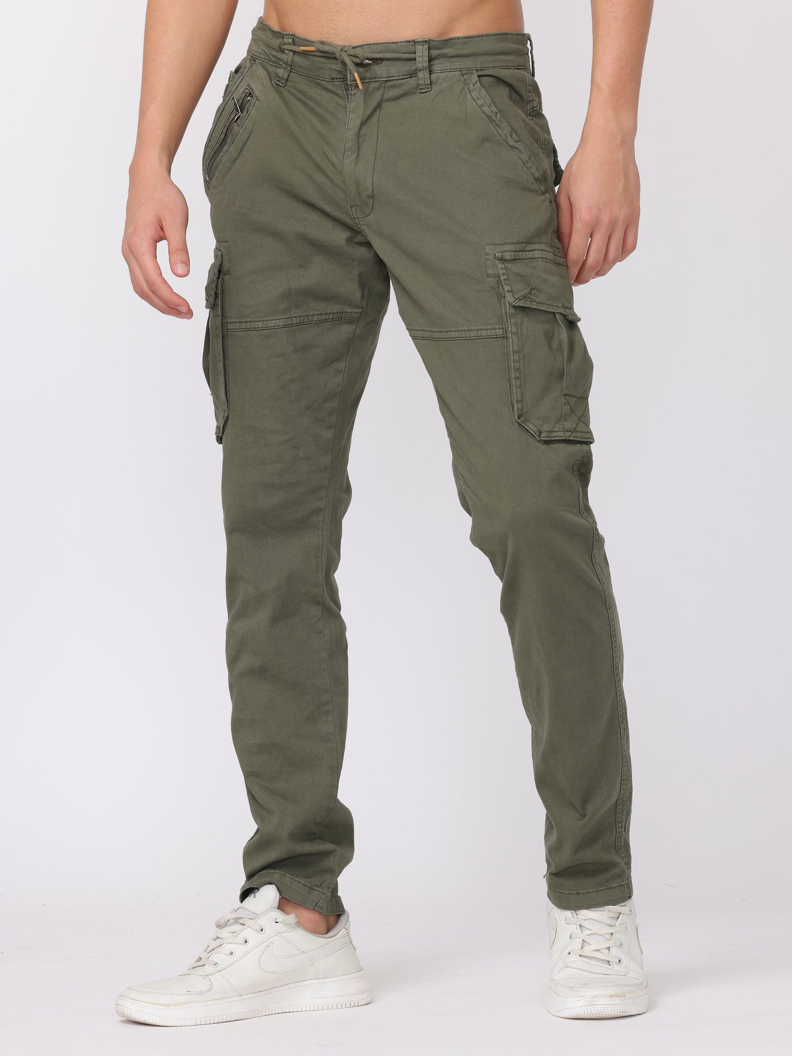 Men Olive Regular Fit Cargo Pants