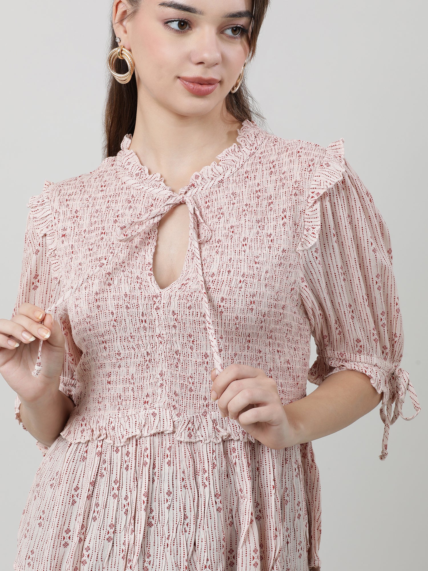 Women Pink Peplum Top With Frills