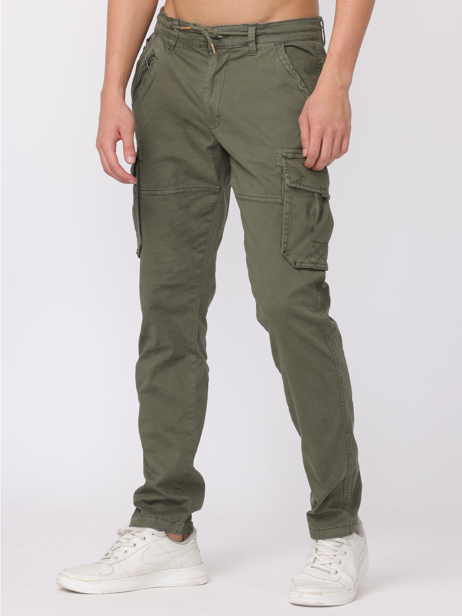 Men Olive Regular Fit Cargo Pants