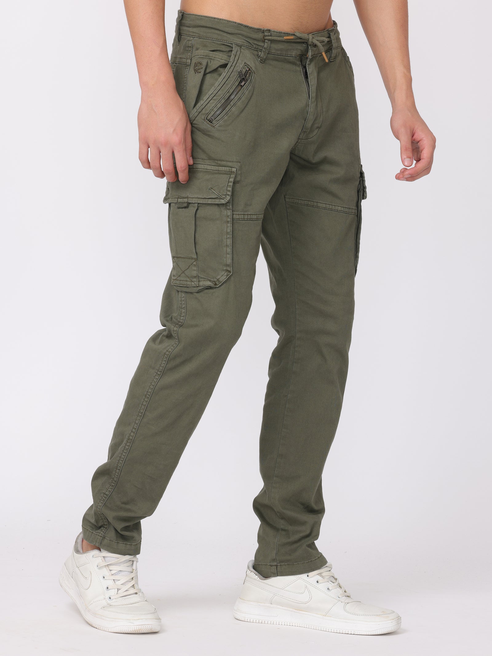 Men Olive Regular Fit Cargo Pants