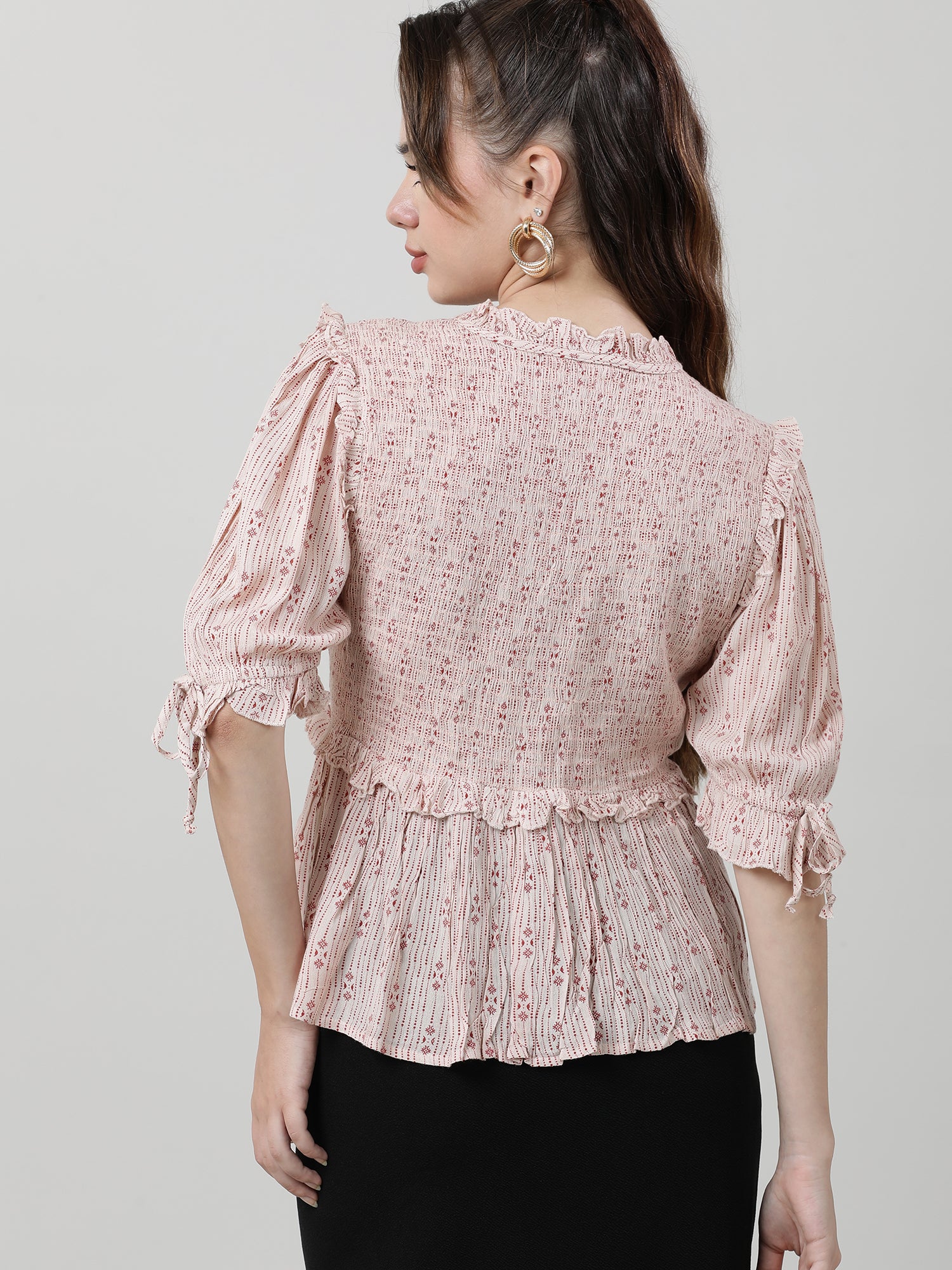 Women Pink Peplum Top With Frills