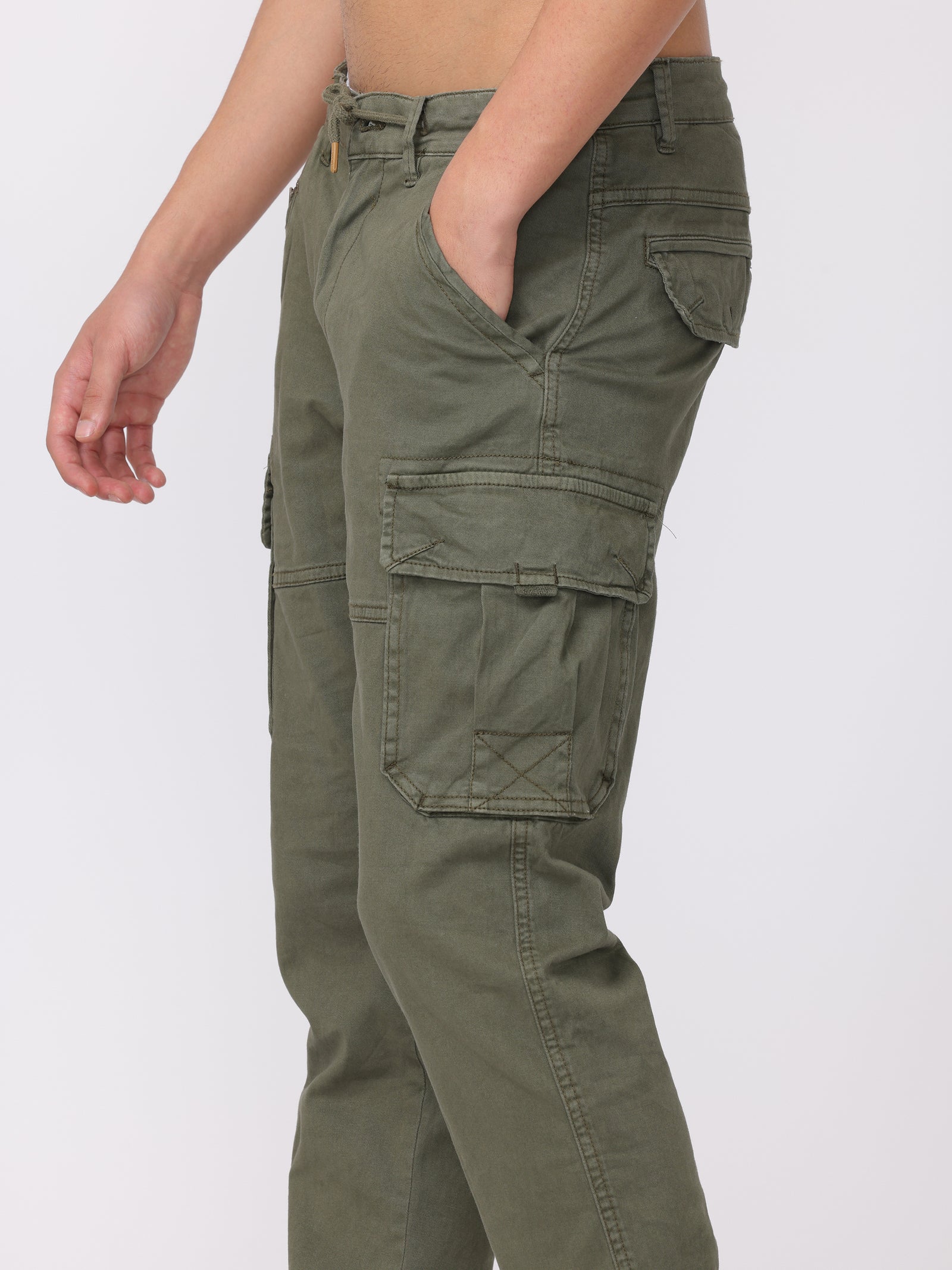 Men Olive Regular Fit Cargo Pants