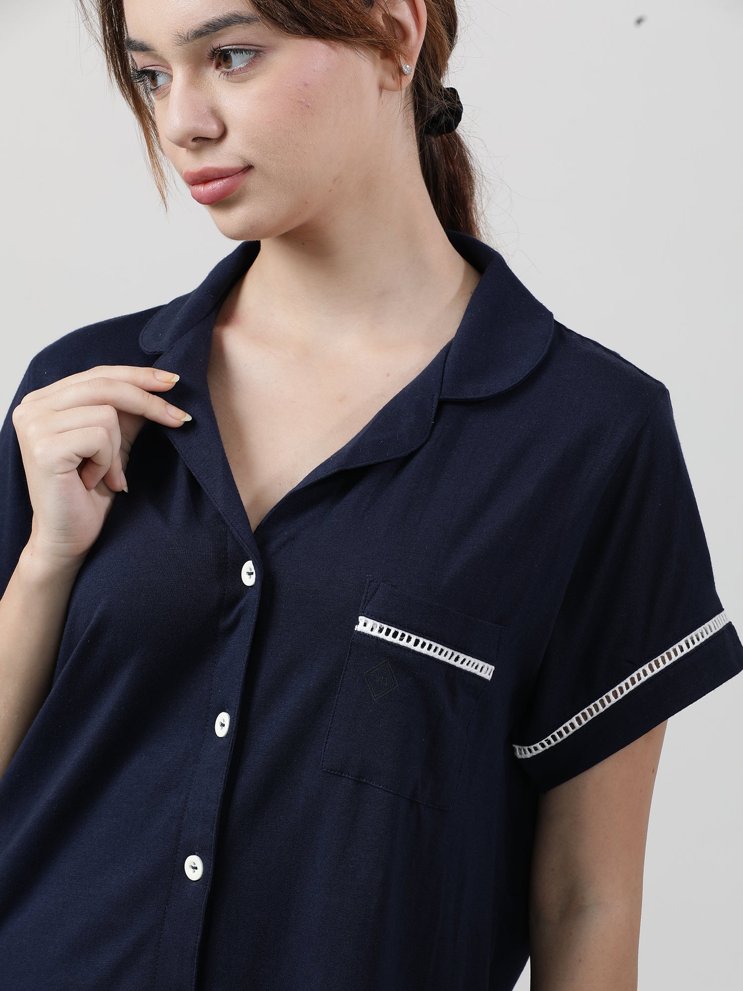 Women Regular Fit Navy Sleepwear Shirt