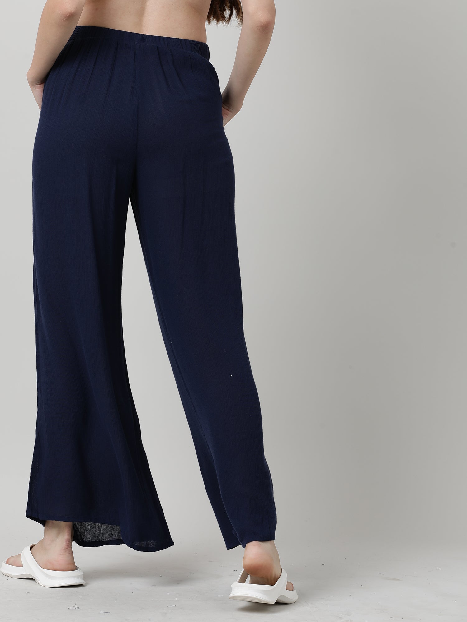 Women Relaxed Fit Navy Blue Pants